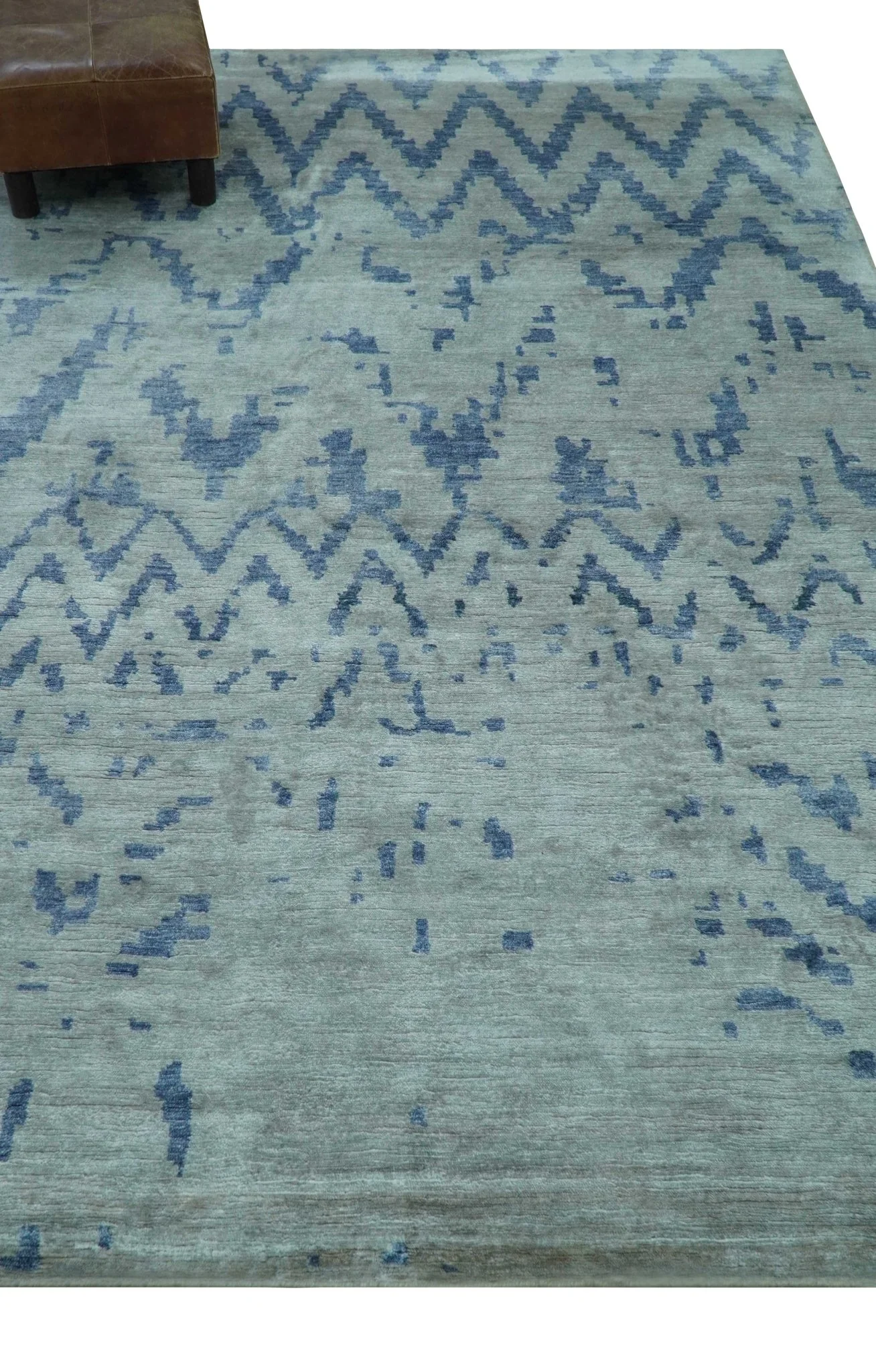 Modern Abstract Blue And Gray Hand Knotted 6x9 Bamboo Silk Area Rug - Image 4