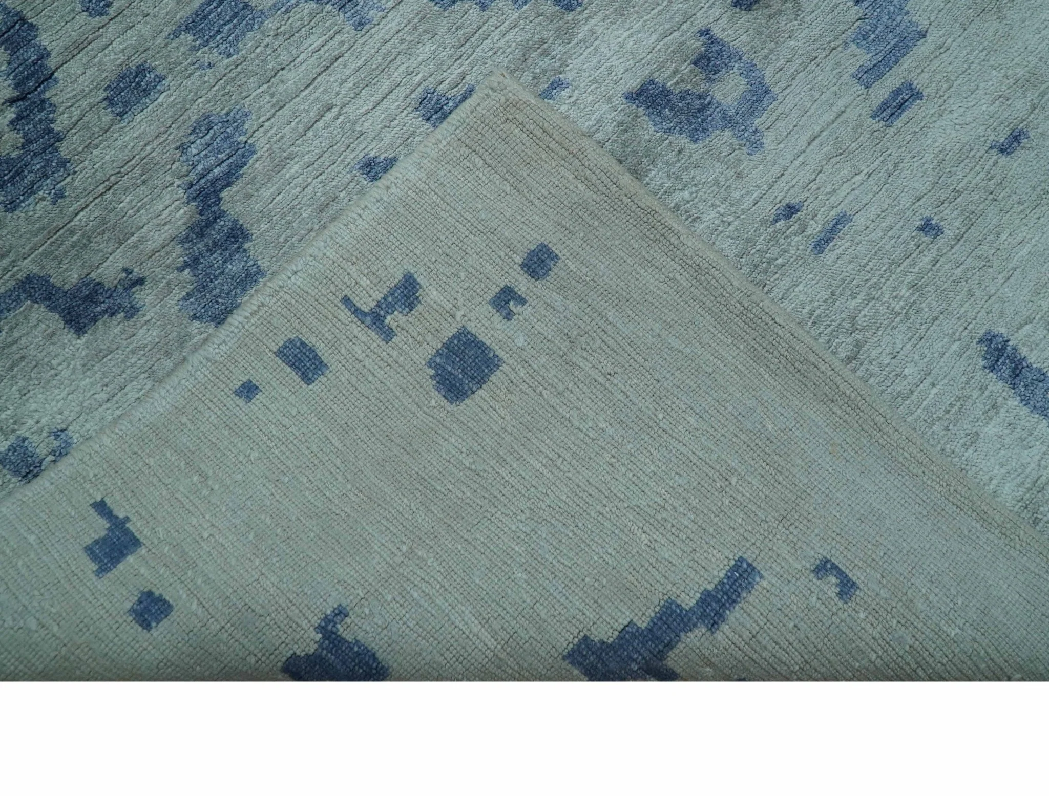 Modern Abstract Blue And Gray Hand Knotted 6x9 Bamboo Silk Area Rug - Image 7