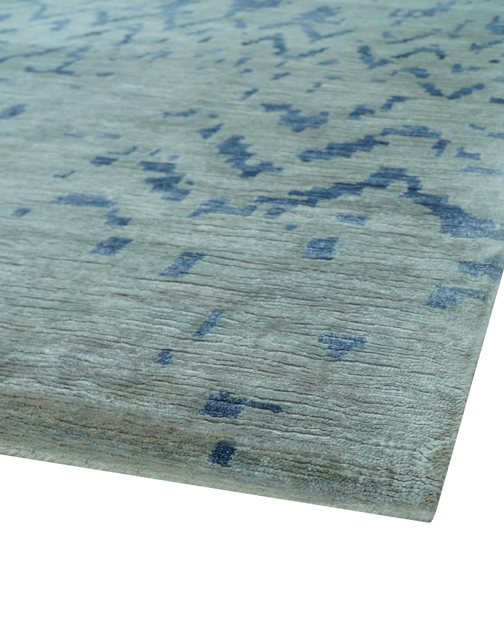 Modern Abstract Blue And Gray Hand Knotted 6x9 Bamboo Silk Area Rug - Image 9