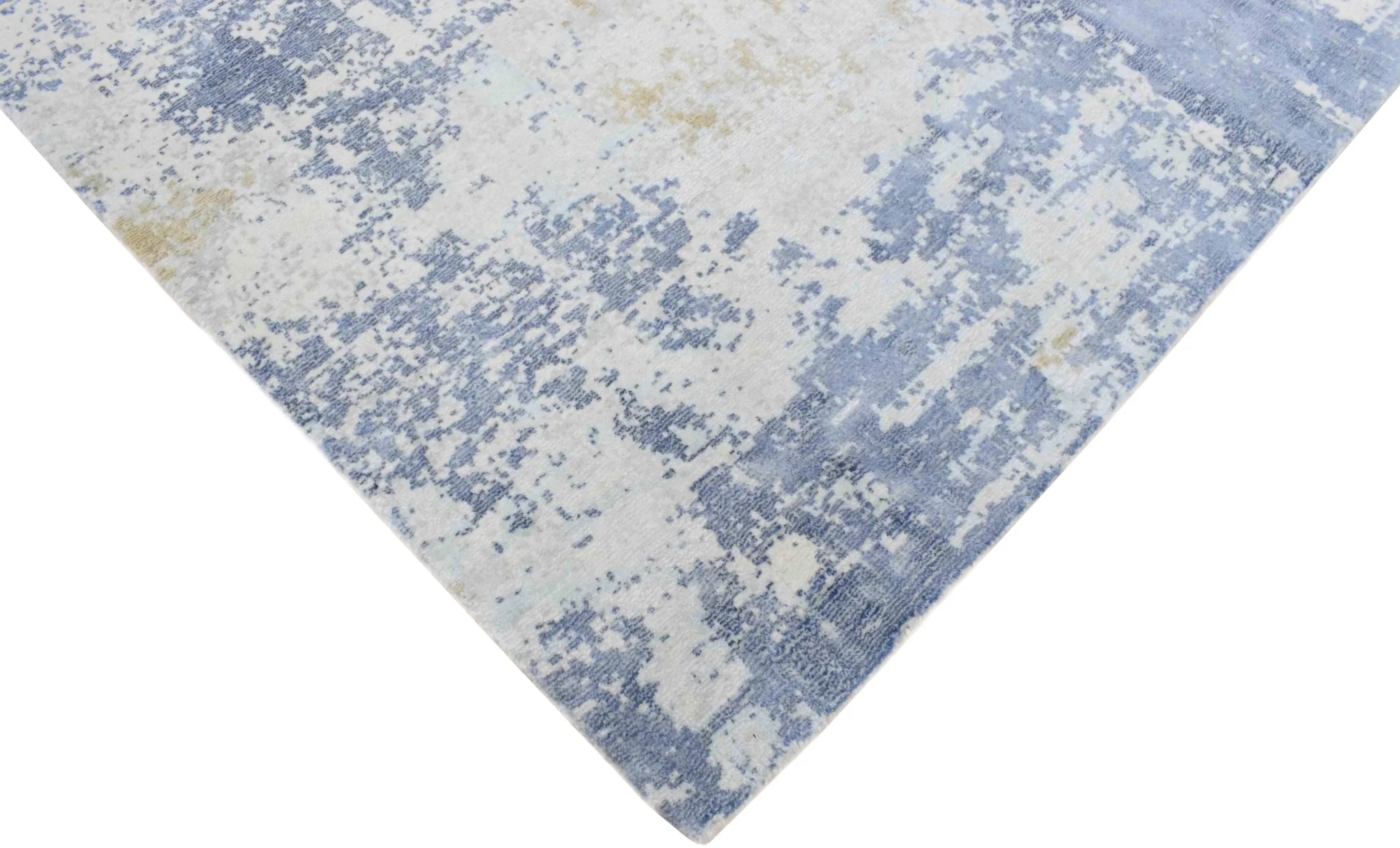 Modern Abstract Design Blue and Ivory Hand Loomed Art Silk Area Rug - Image 3