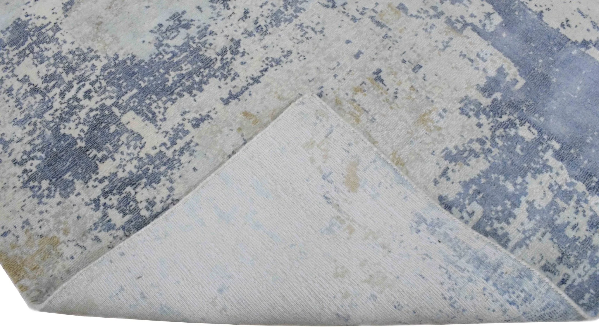 Modern Abstract Design Blue and Ivory Hand Loomed Art Silk Area Rug - Image 5