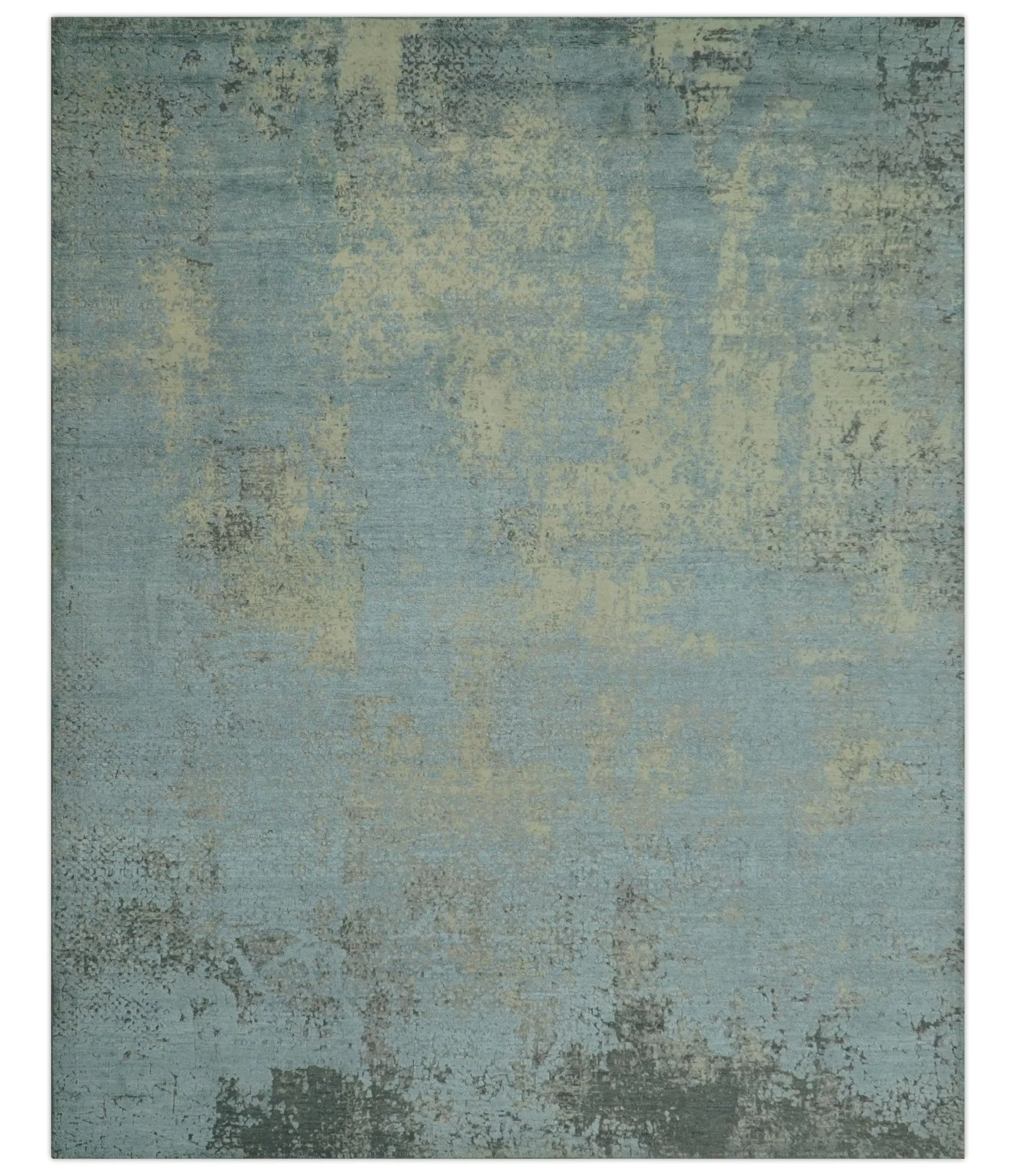 Abstract Design Blue, Beige And Gray 8x10 Hand Knotted Wool and Bamboo Silk Rug - Image 10