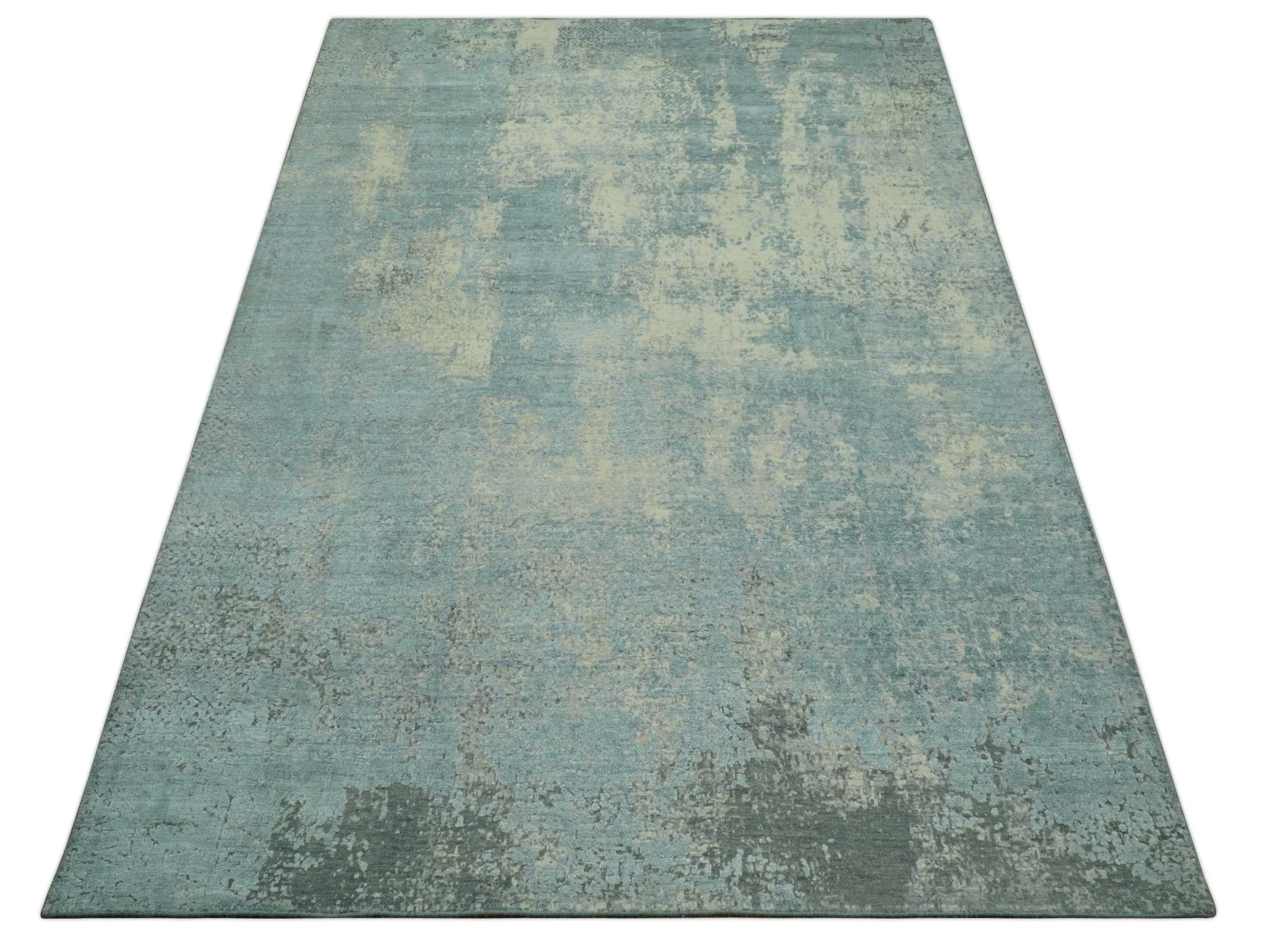 Abstract Design Blue, Beige And Gray 8x10 Hand Knotted Wool and Bamboo Silk Rug - Image 11