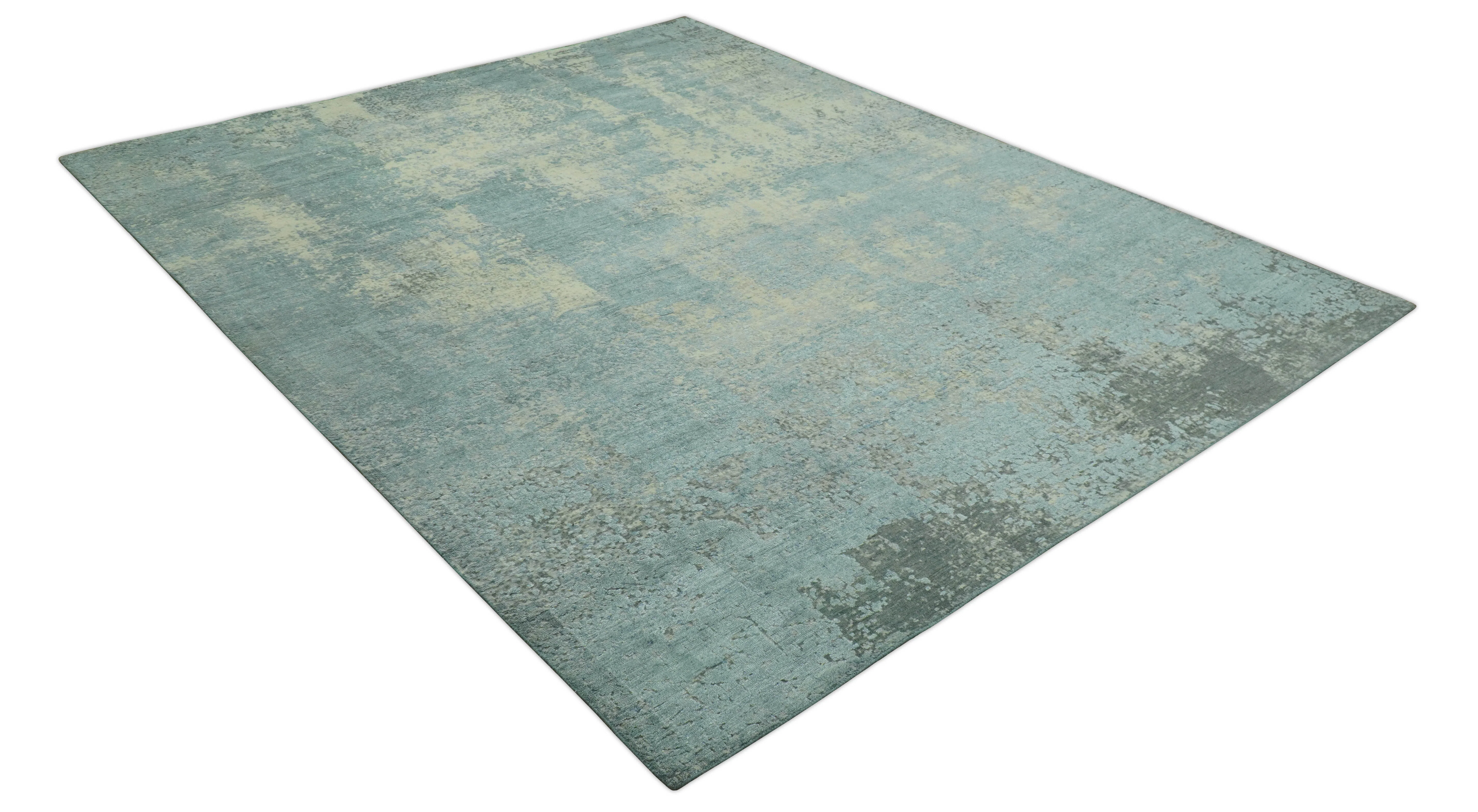 Abstract Design Blue, Beige And Gray 8x10 Hand Knotted Wool and Bamboo Silk Rug - Image 12