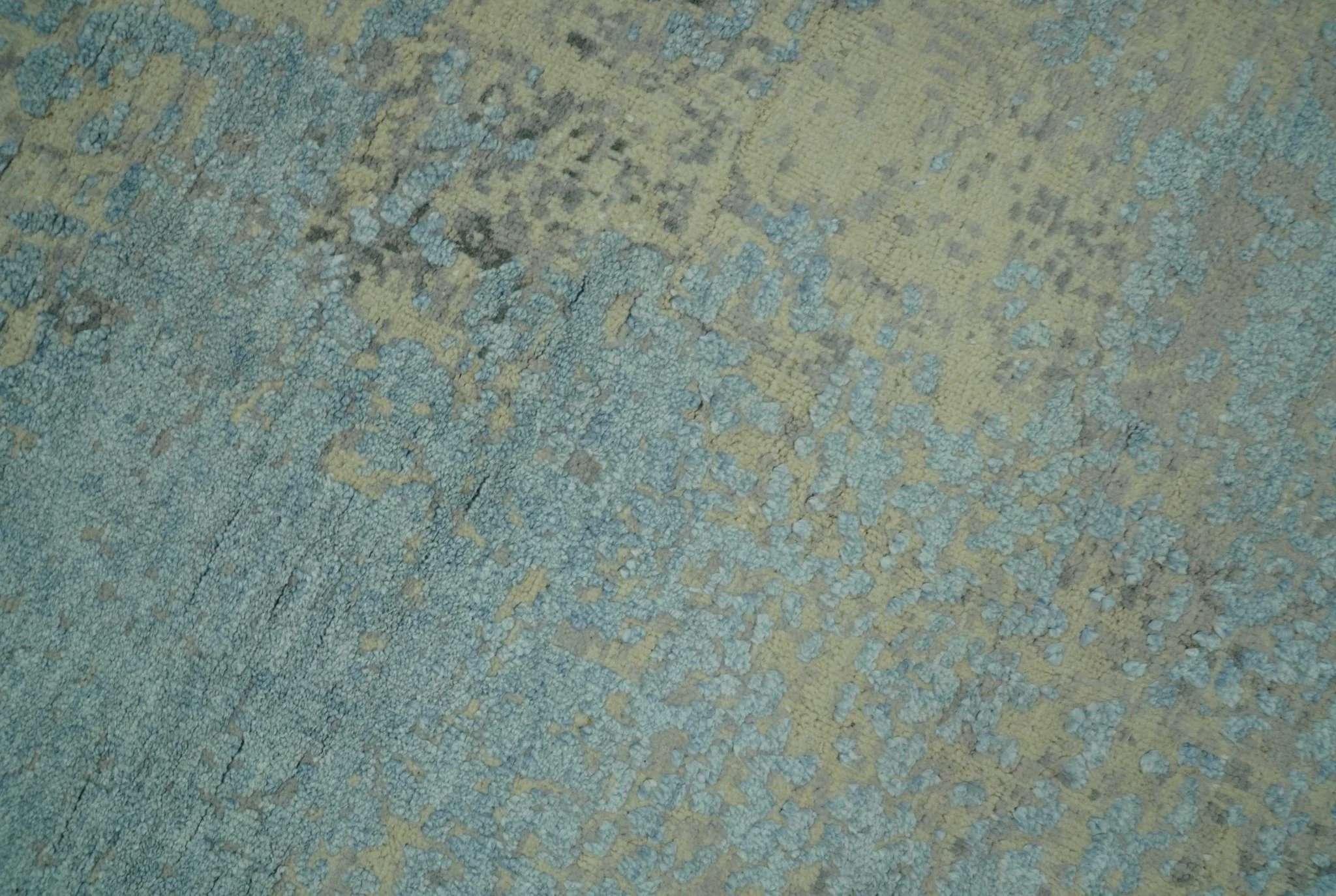 Abstract Design Blue, Beige And Gray 8x10 Hand Knotted Wool and Bamboo Silk Rug - Image 4