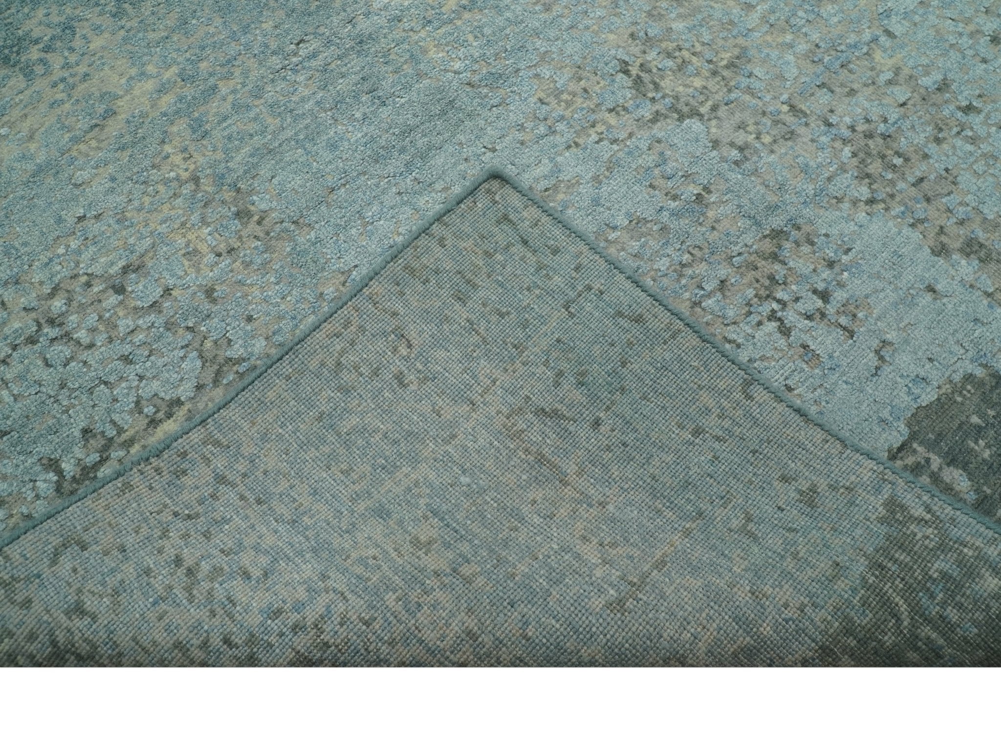 Abstract Design Blue, Beige And Gray 8x10 Hand Knotted Wool and Bamboo Silk Rug - Image 6