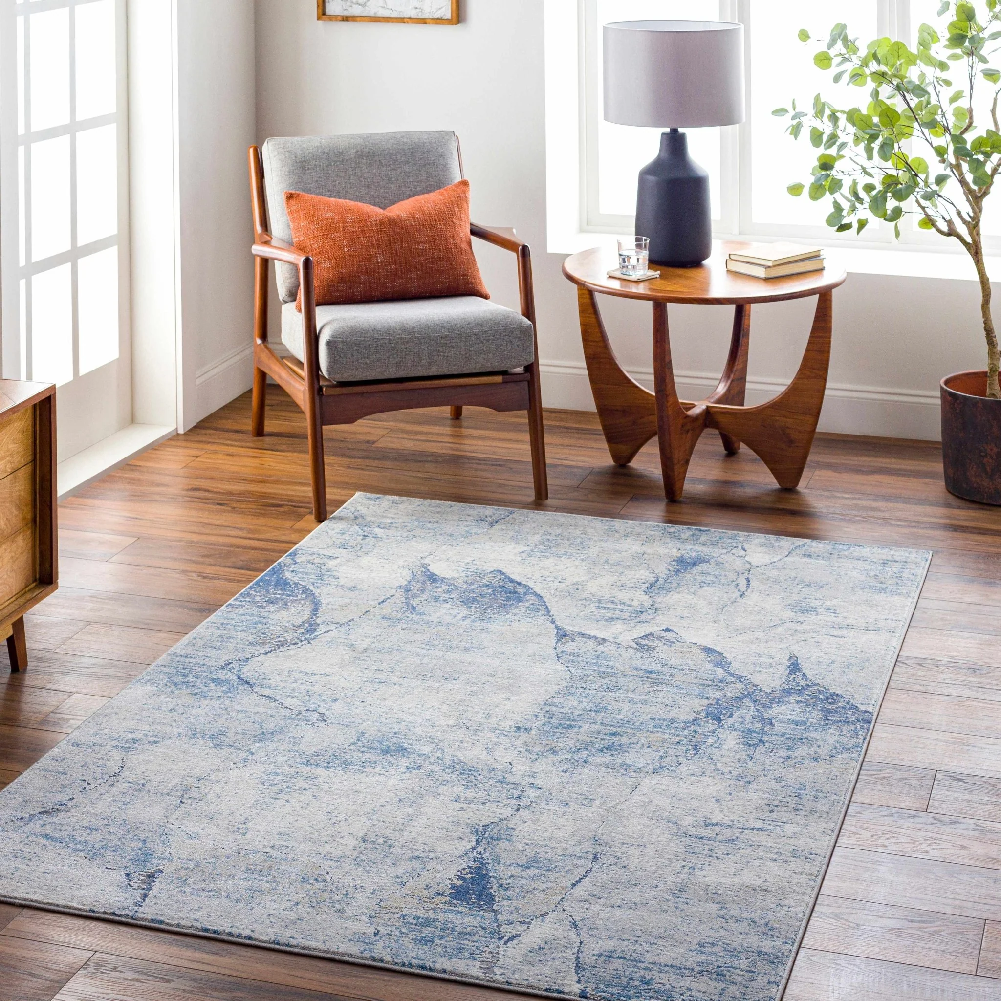 Modern Abstract Design Blue Machine Woven Rug - Image 10