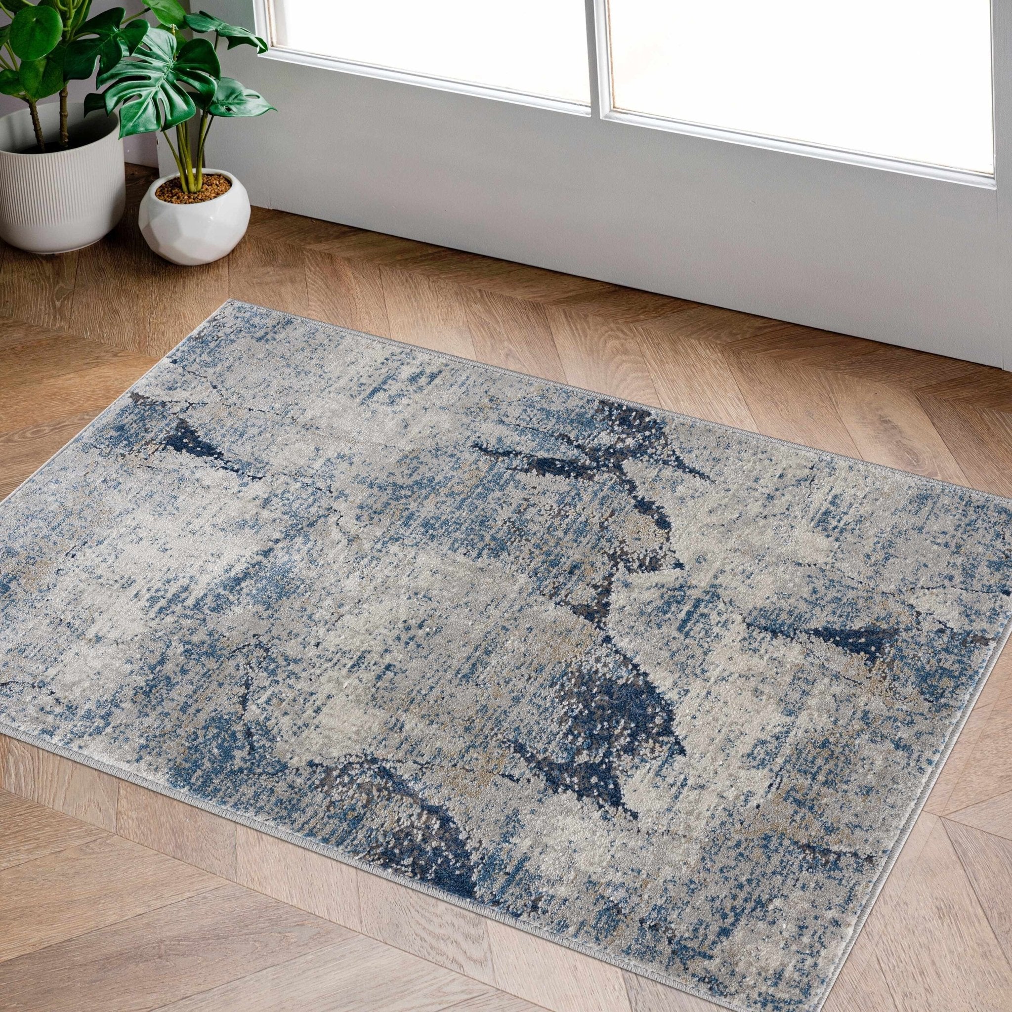 Modern Abstract Design Blue Machine Woven Rug - Image 11