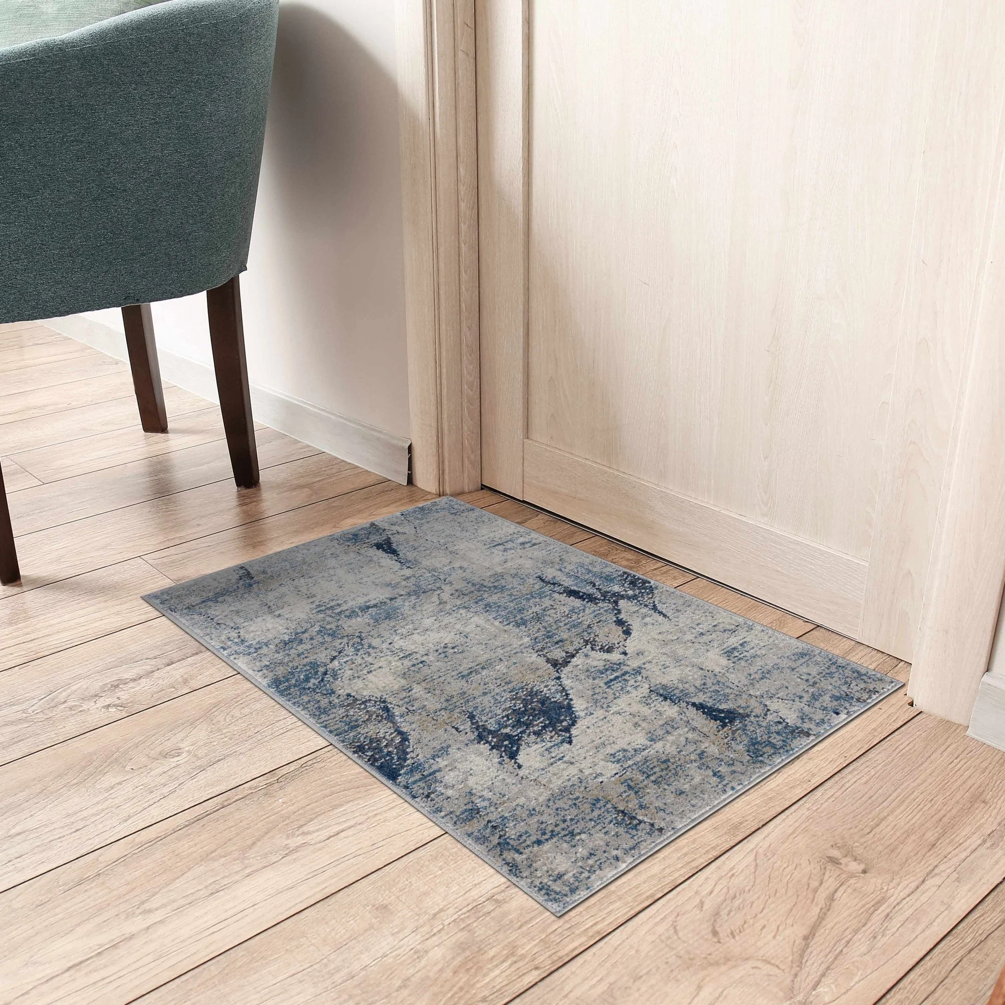 Modern Abstract Design Blue Machine Woven Rug - Image 12