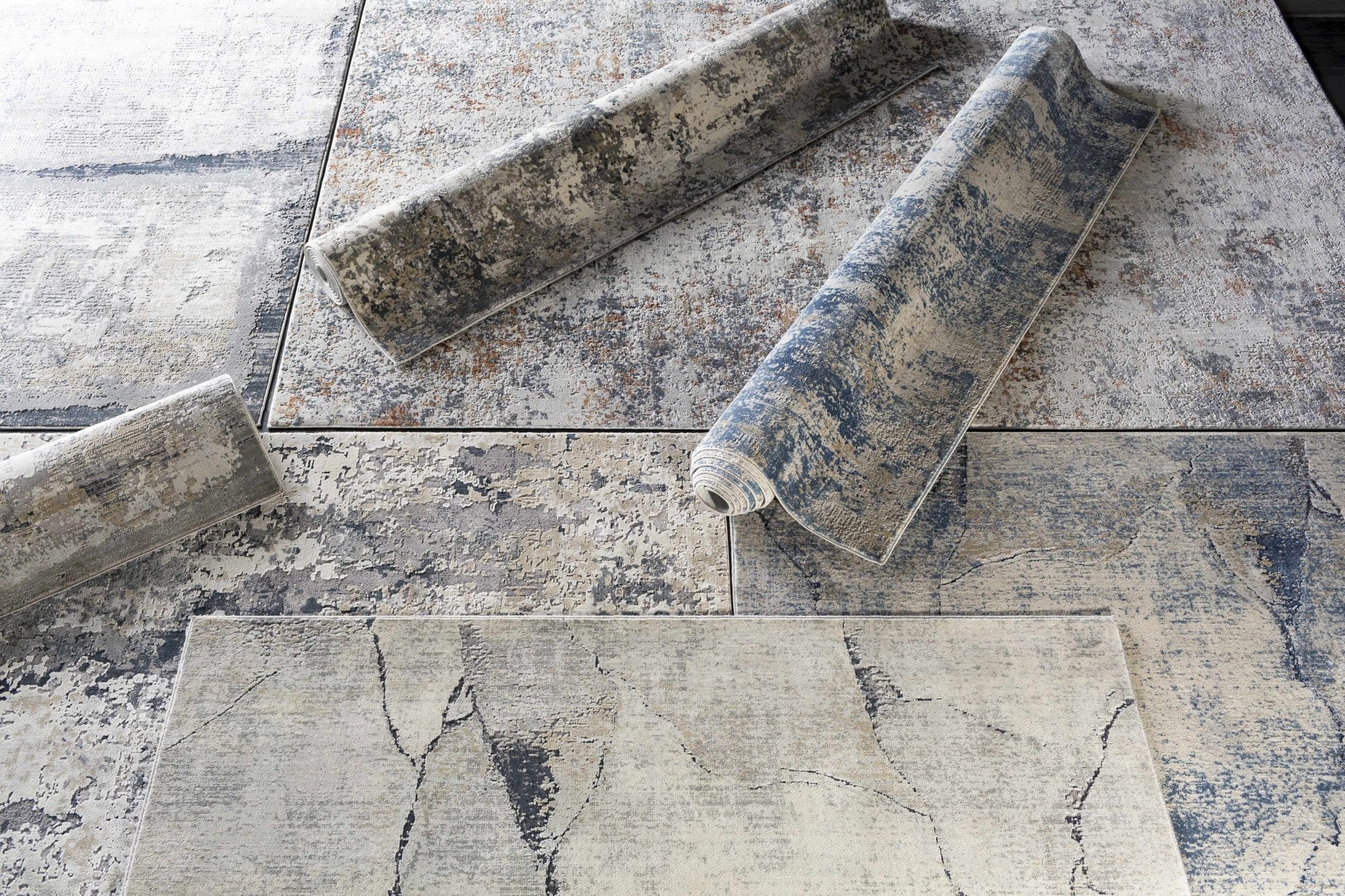 Modern Abstract Design Blue Machine Woven Rug - Image 15