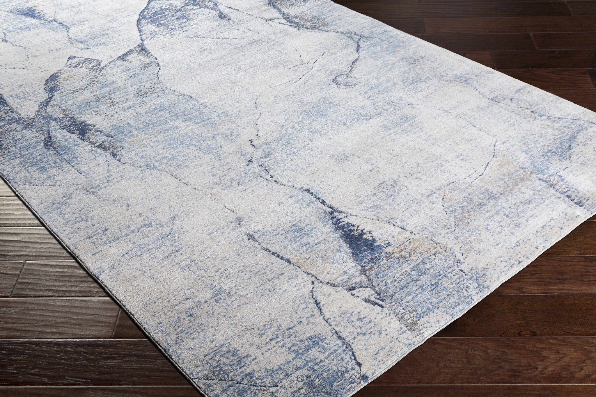 Modern Abstract Design Blue Machine Woven Rug - Image 5