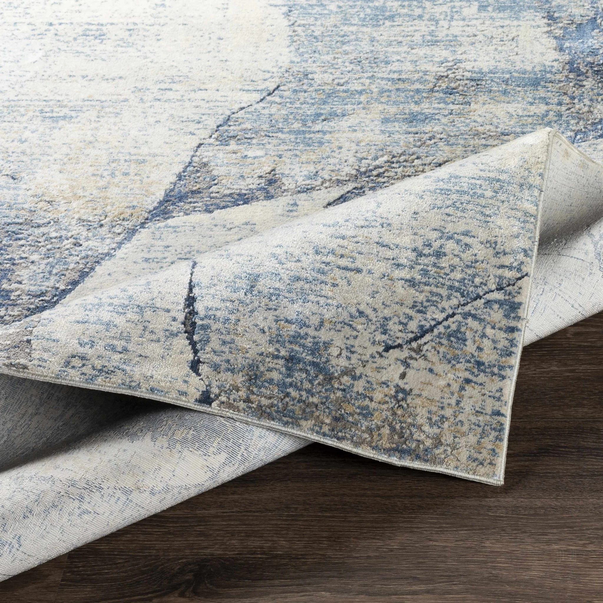 Modern Abstract Design Blue Machine Woven Rug - Image 6