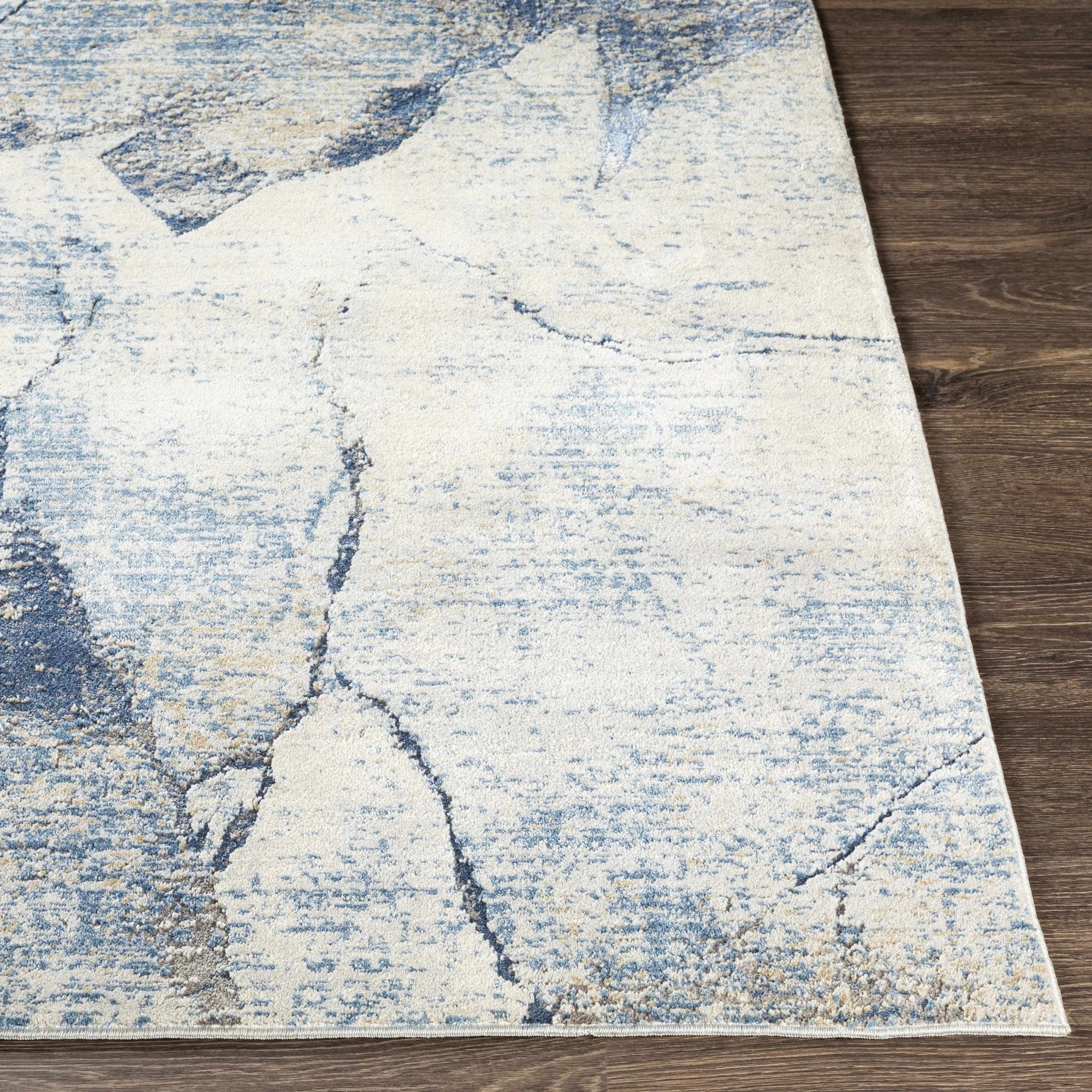 Modern Abstract Design Blue Machine Woven Rug - Image 8
