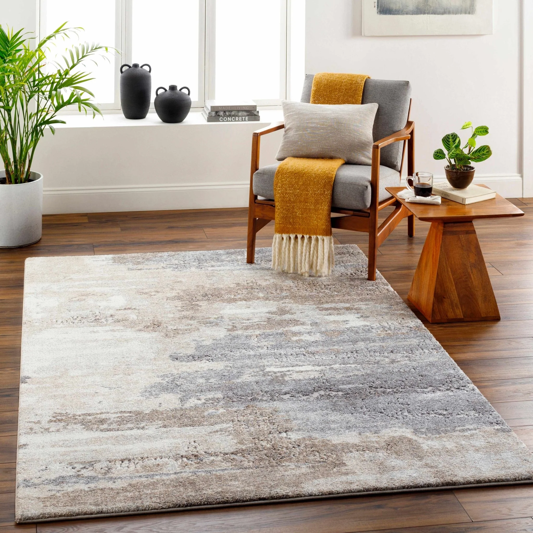 Modern Abstract Design Brown Machine Woven Rug - Image 6
