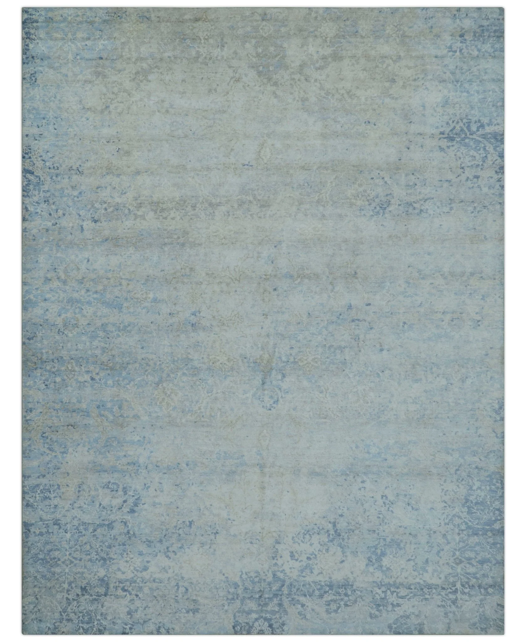 Modern Abstract Design Gray And Blue 10x13 Hand Knotted Bamboo Silk Area Rug - Image 10