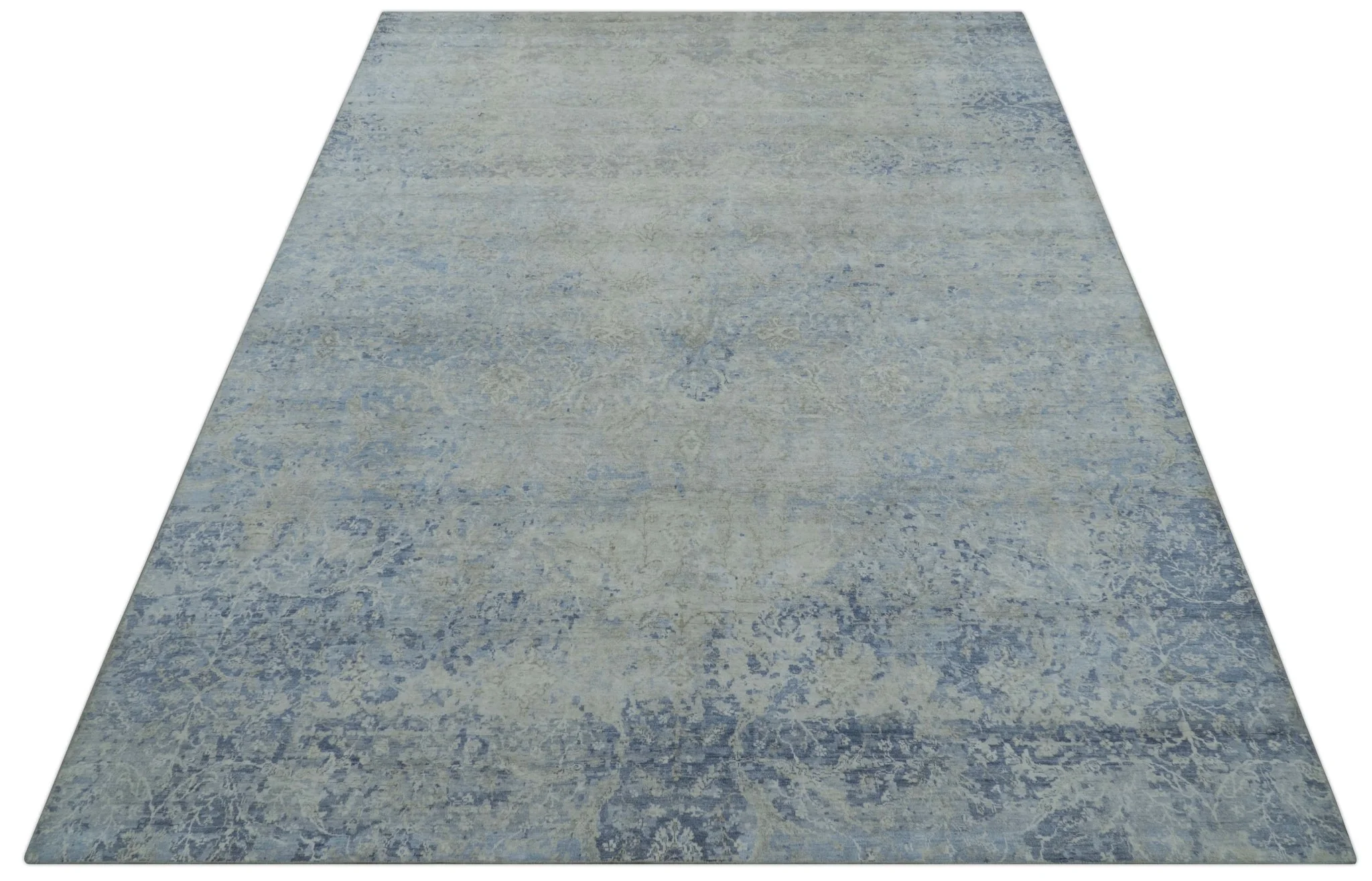 Modern Abstract Design Gray And Blue 10x13 Hand Knotted Bamboo Silk Area Rug - Image 12
