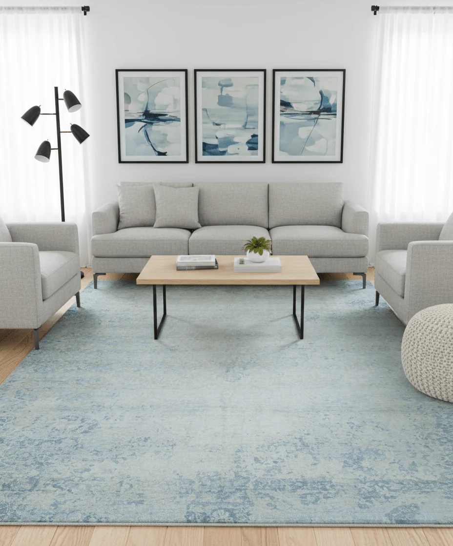 Modern Abstract Design Gray And Blue 10x13 Hand Knotted Bamboo Silk Area Rug - Image 2