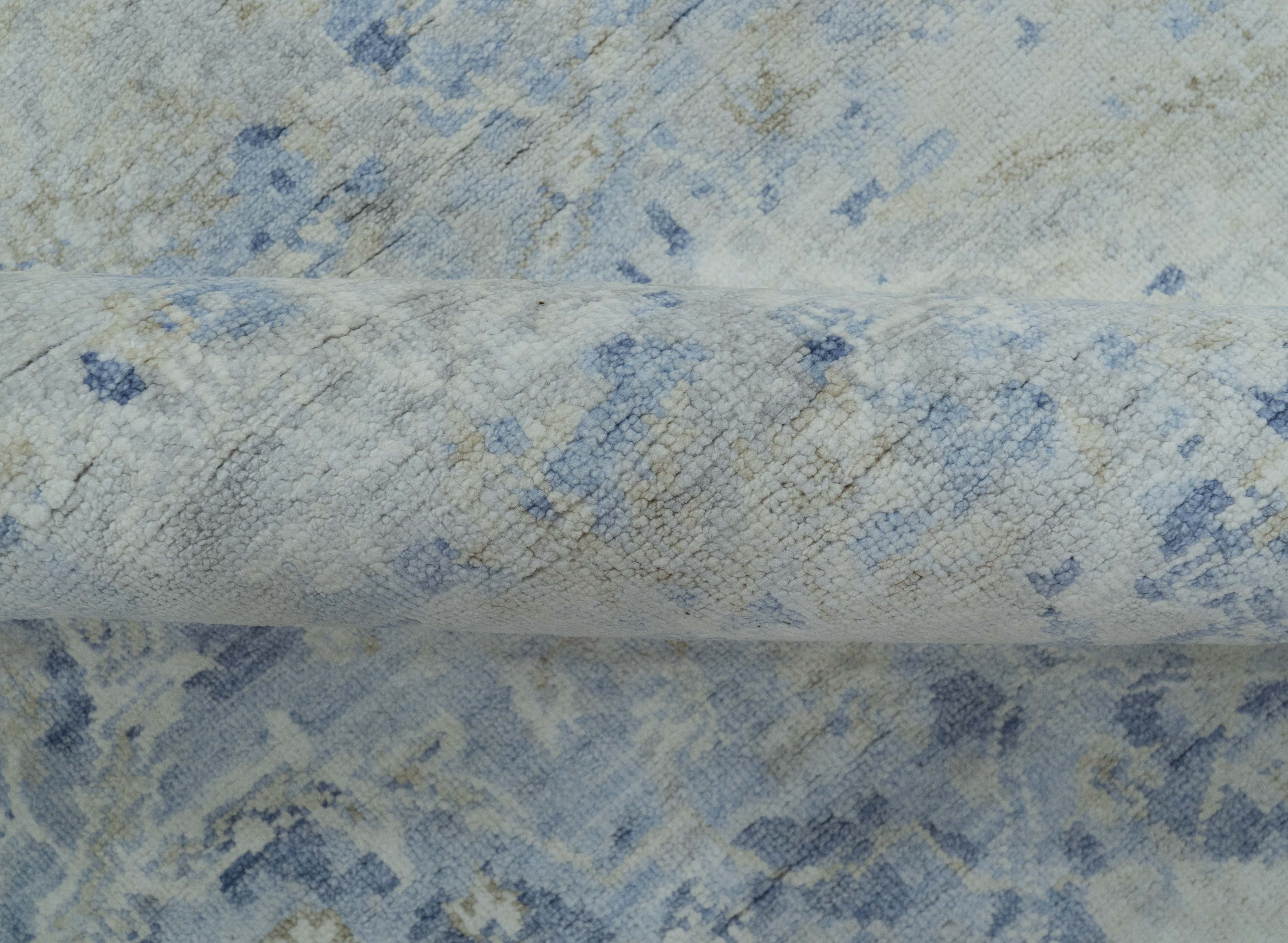 Modern Abstract Design Gray And Blue 10x13 Hand Knotted Bamboo Silk Area Rug - Image 5
