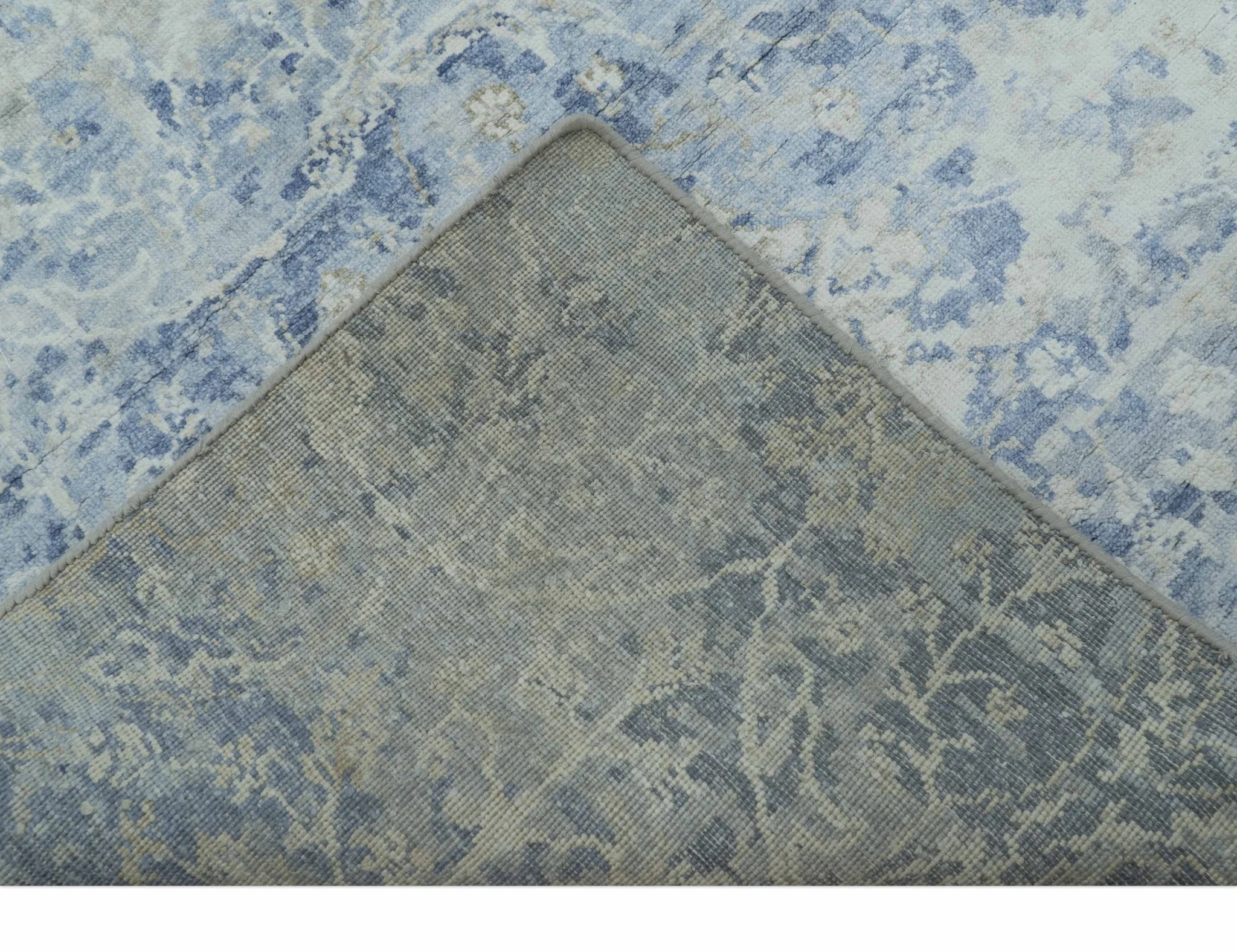Modern Abstract Design Gray And Blue 10x13 Hand Knotted Bamboo Silk Area Rug - Image 6