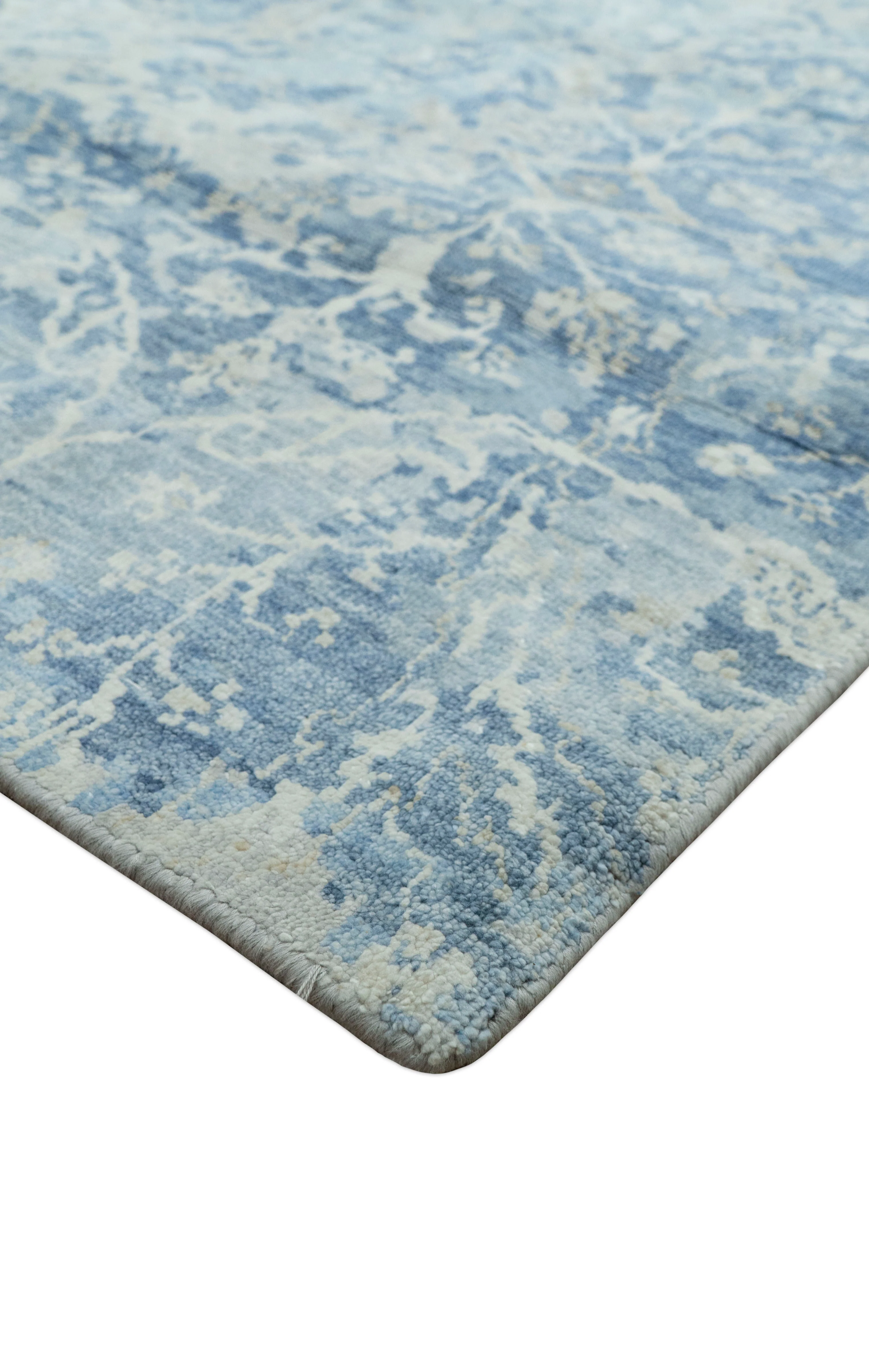 Modern Abstract Design Gray And Blue 10x13 Hand Knotted Bamboo Silk Area Rug - Image 8