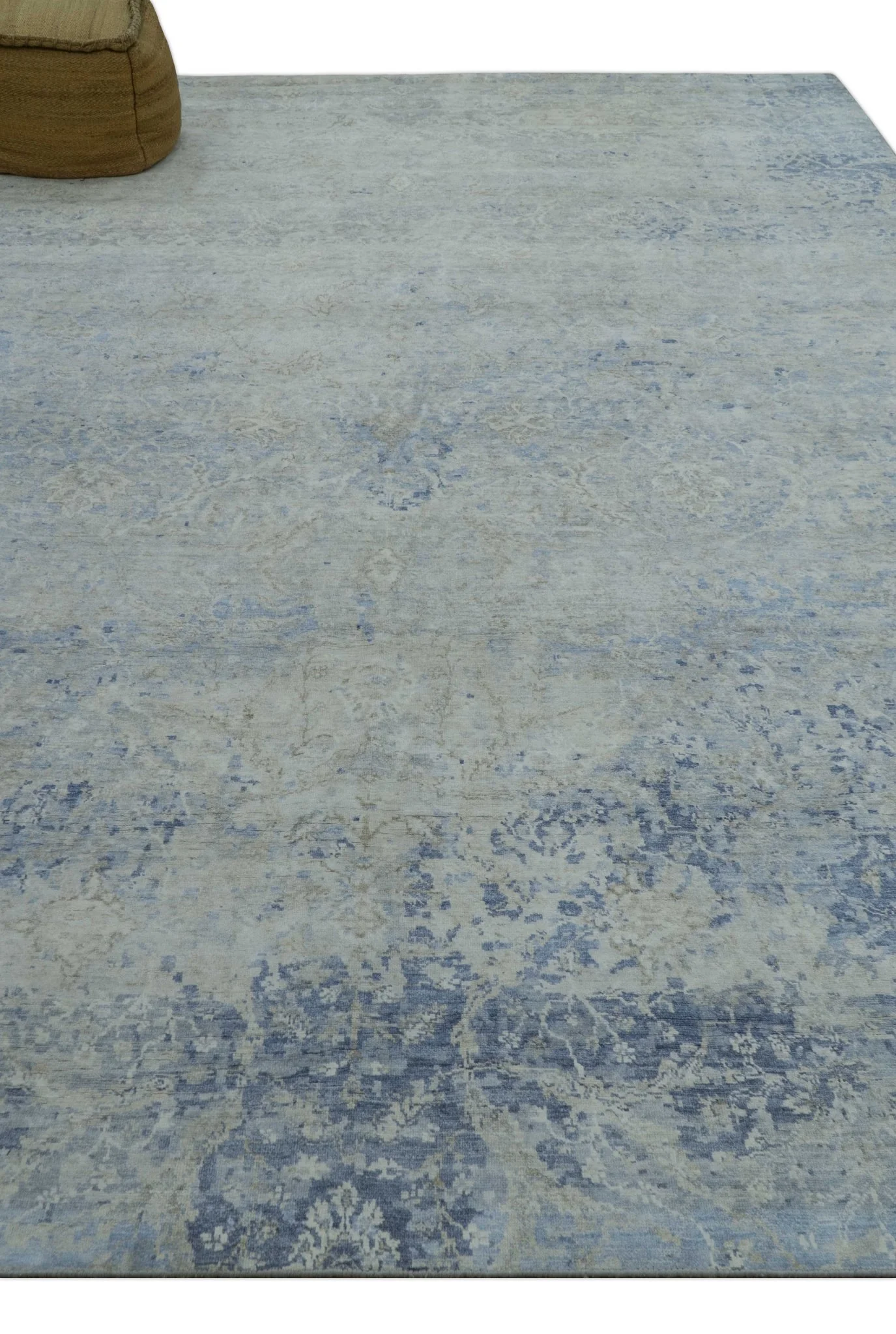 Modern Abstract Design Gray And Blue 10x13 Hand Knotted Bamboo Silk Area Rug - Image 9