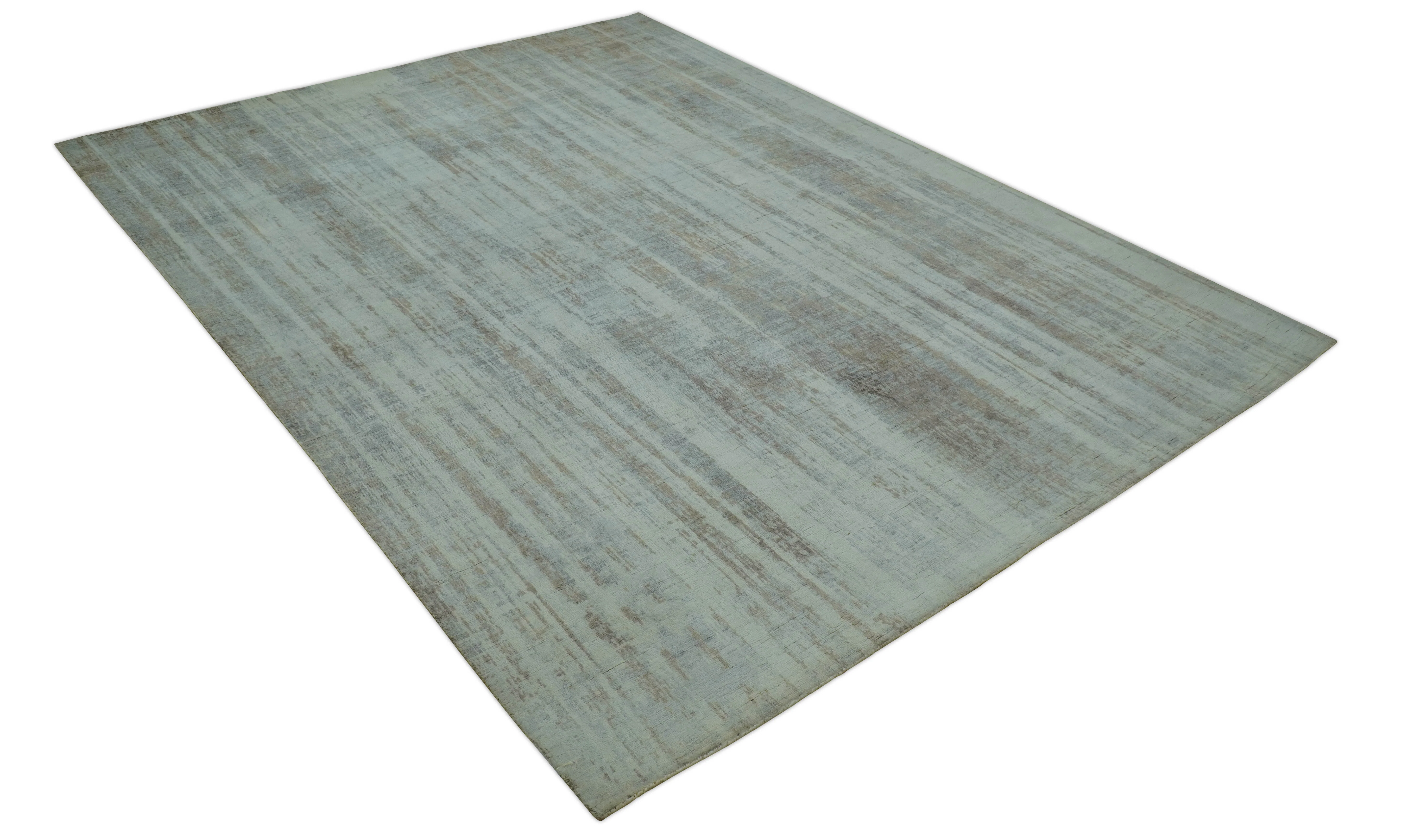 Modern Abstract Design Gray And Blue 8x10 Hand Knotted Bamboo Silk Area Rug - Image 3