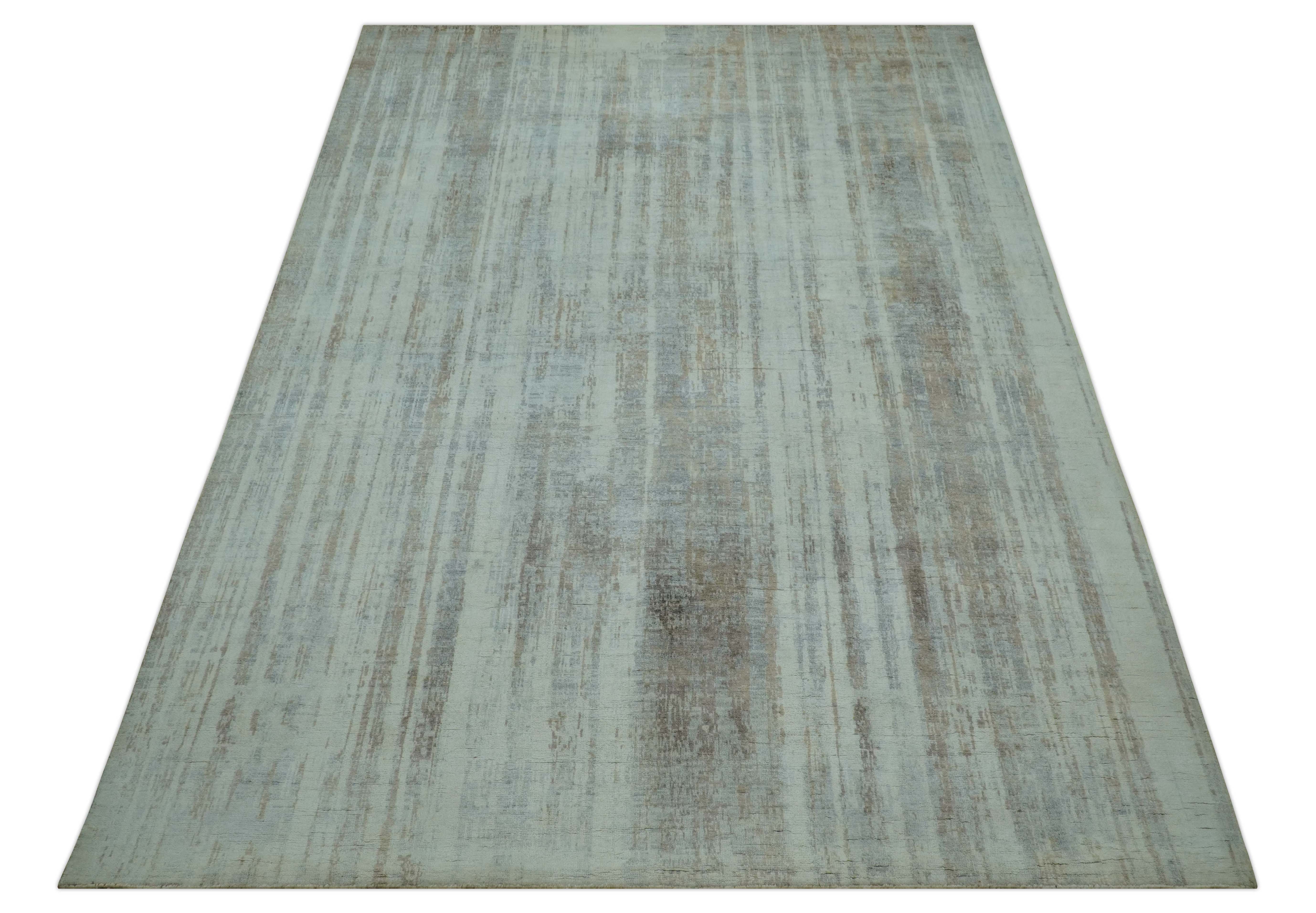 Modern Abstract Design Gray And Blue 8x10 Hand Knotted Bamboo Silk Area Rug - Image 4