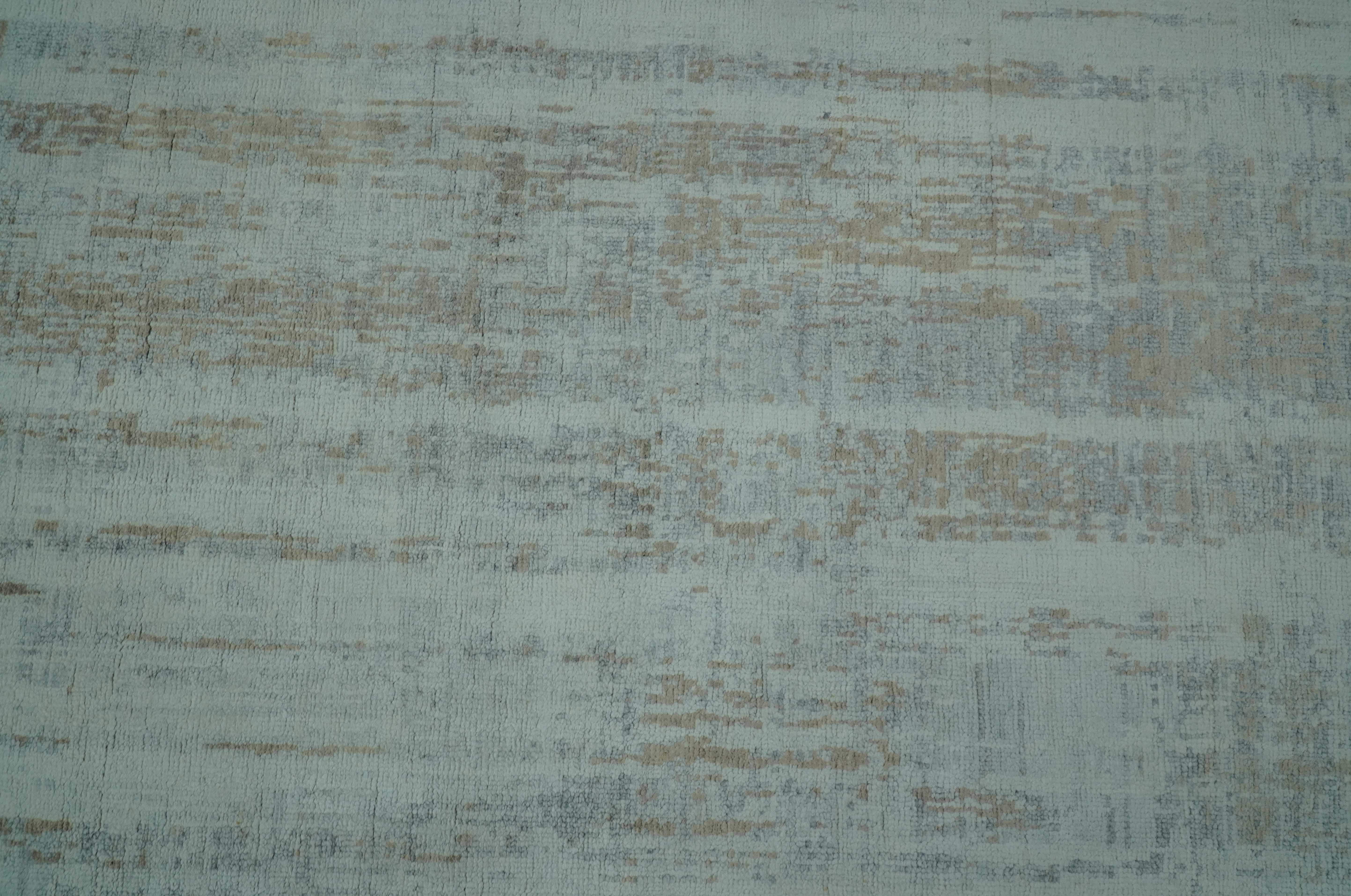 Modern Abstract Design Gray And Blue 8x10 Hand Knotted Bamboo Silk Area Rug - Image 6