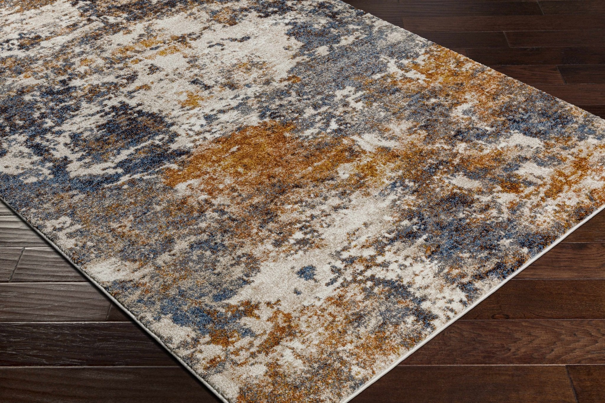 Modern Abstract Design Gray And Brown Machine Woven Rug - Image 3