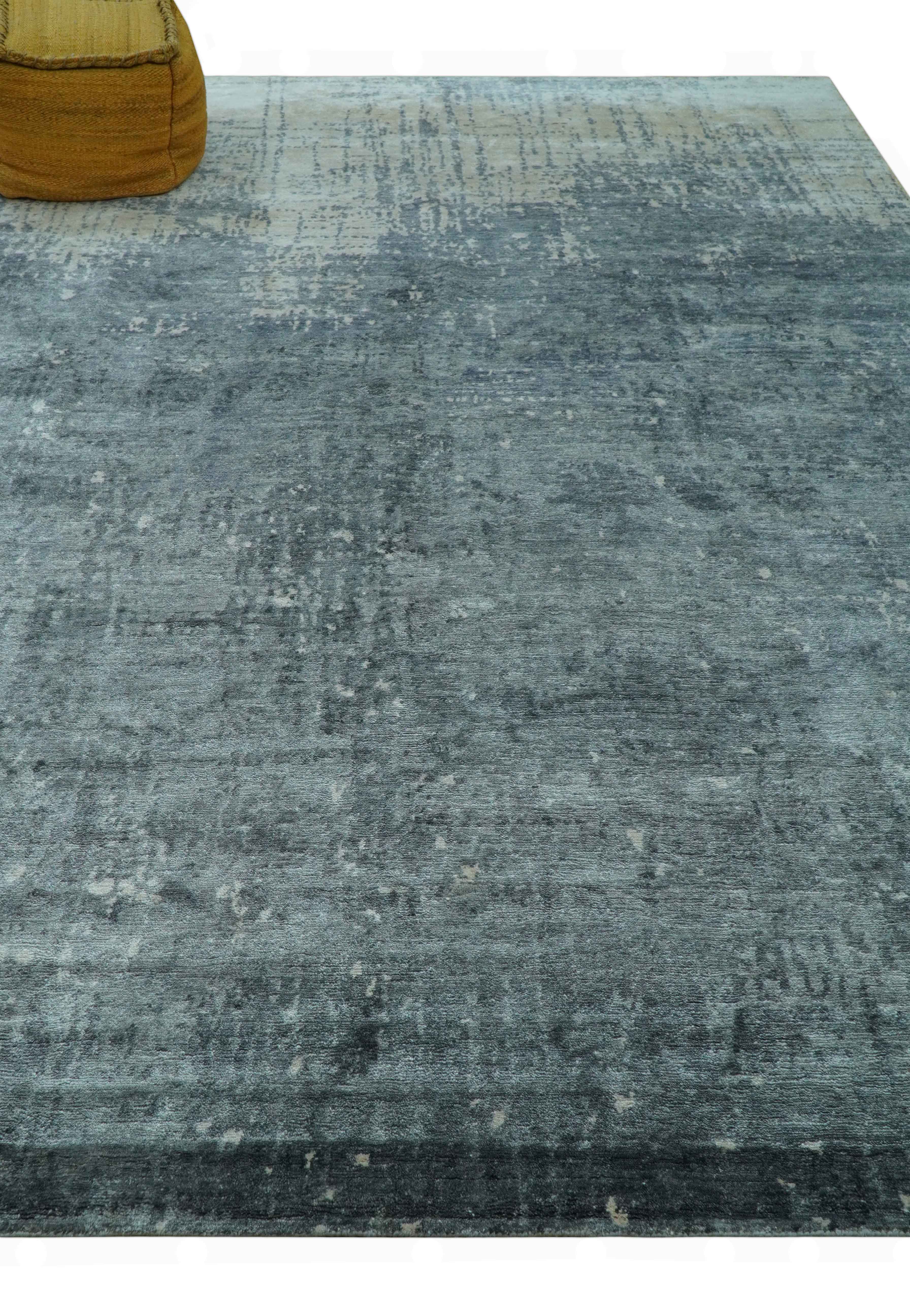 Modern Abstract Design Gray And Silver 9x11 Hand Knotted Bamboo Silk Area Rug - Image 8