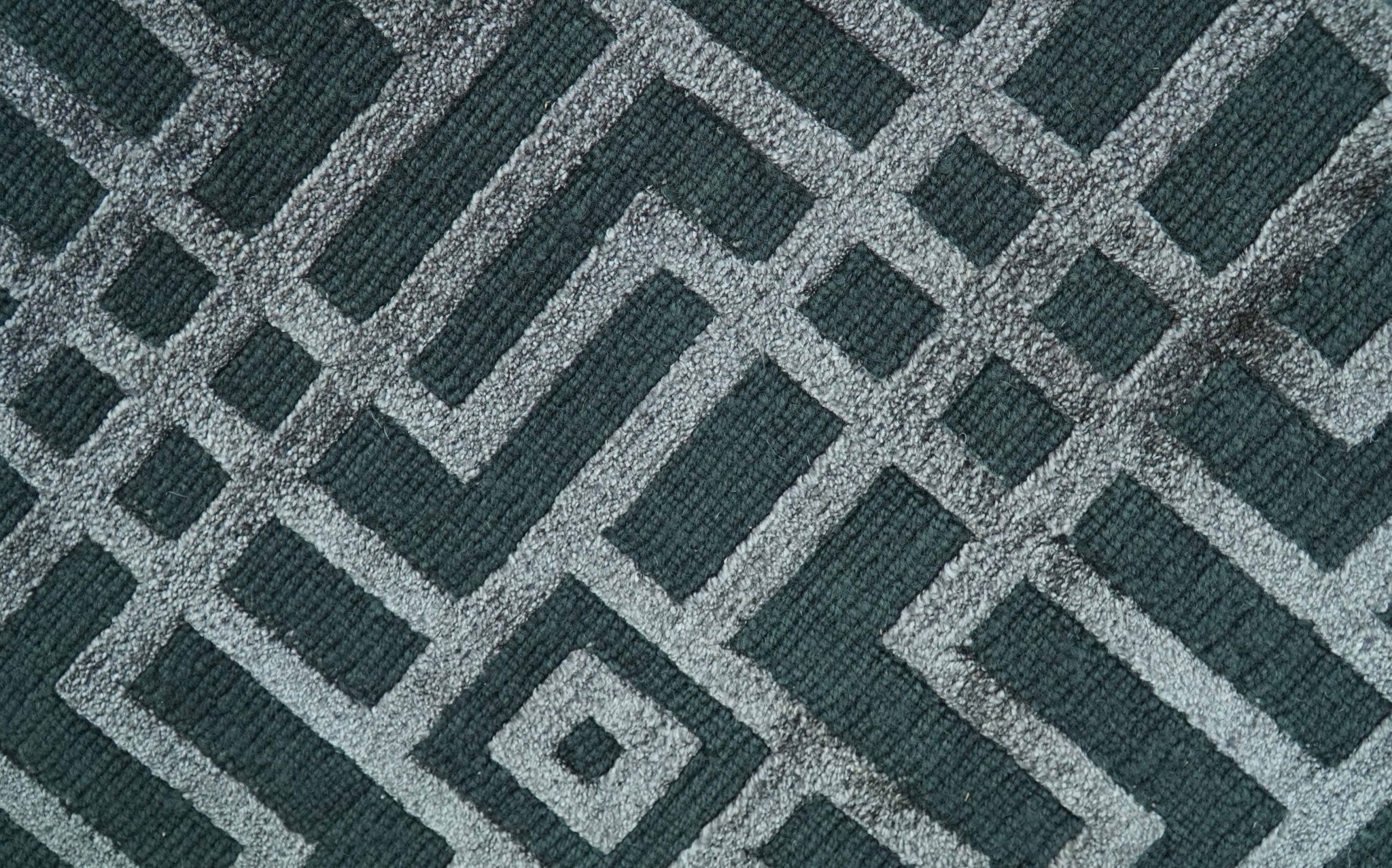 Modern Geometric Design Dark Teal And Silver 8x10 Hand Knotted Wool And Art Silk Rug - Image 4