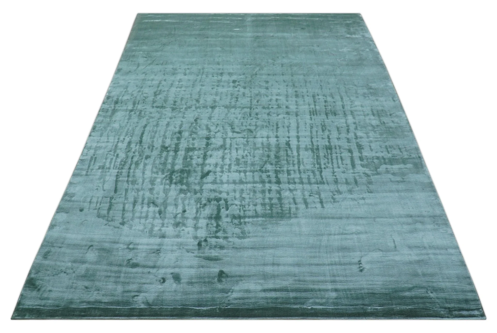 Modern Design Aqua Green Hand Loom 10x14 Art Silk Rug - Image 11