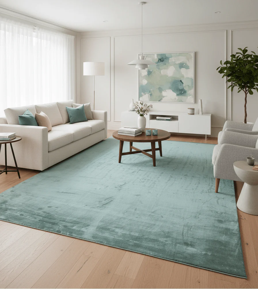 Modern Design Aqua Green Hand Loom 10x14 Art Silk Rug - Image 2