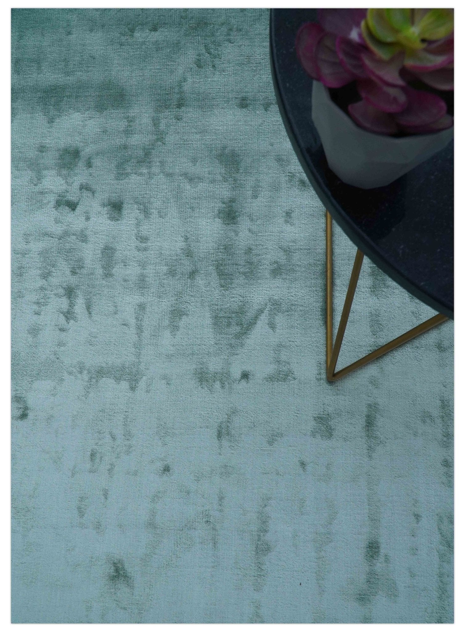Modern Design Aqua Green Hand Loom 10x14 Art Silk Rug - Image 3