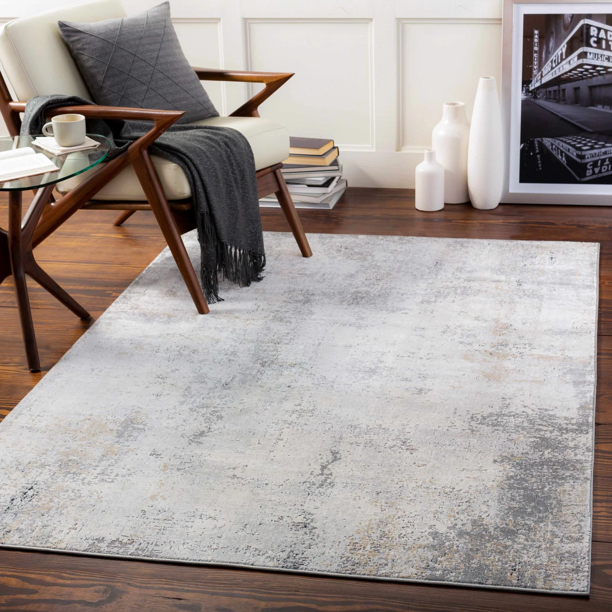 Modern Abstract Design Gray Machine Woven Rug - Image 3