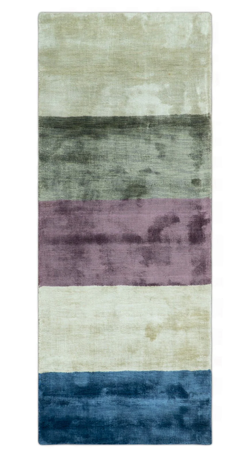 Modern design Ivory, Green and Blue 2x5 Hand Knotted Wool Area Rug - Image 6