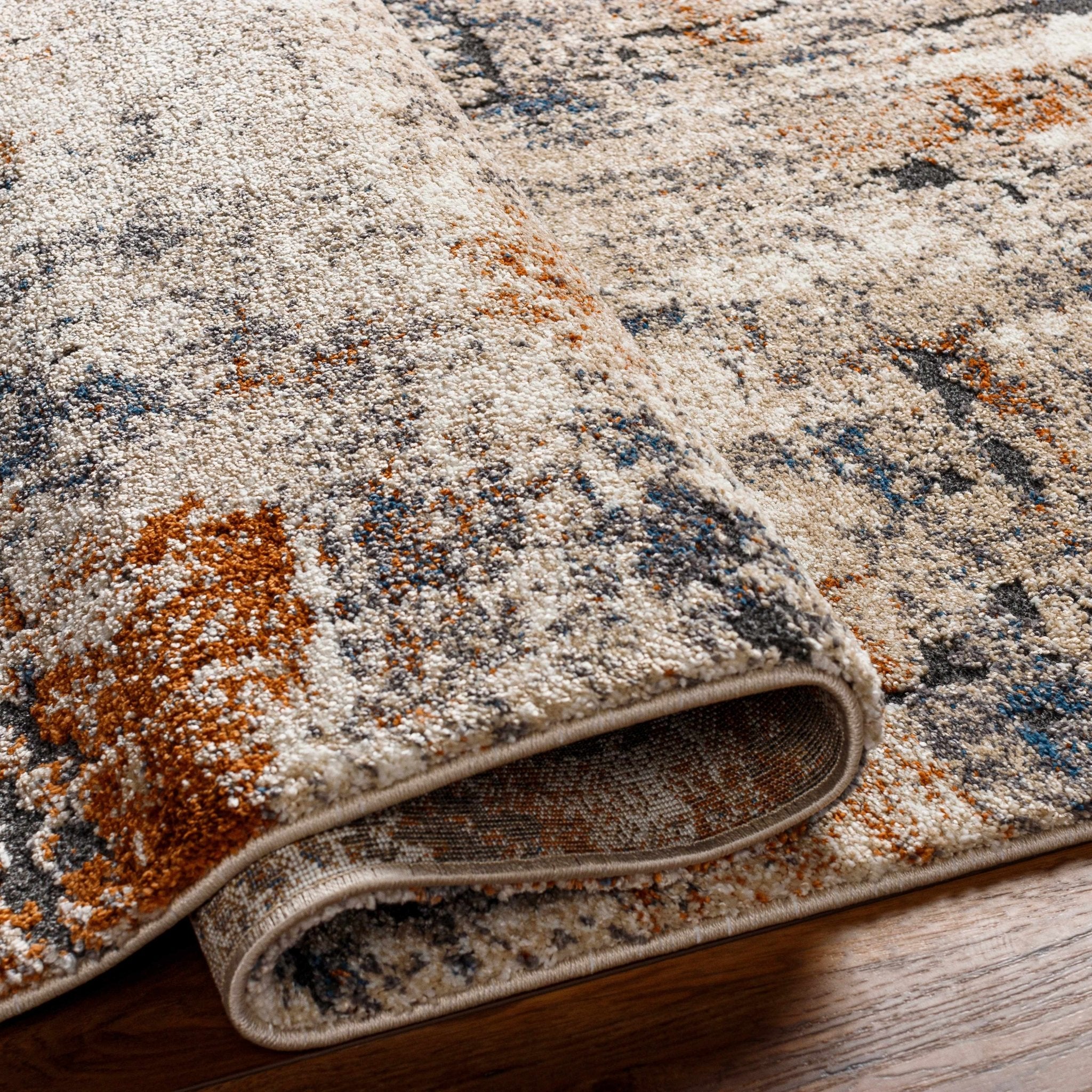 Modern Abstract Design Ivory Machine Woven Rug - Image 5