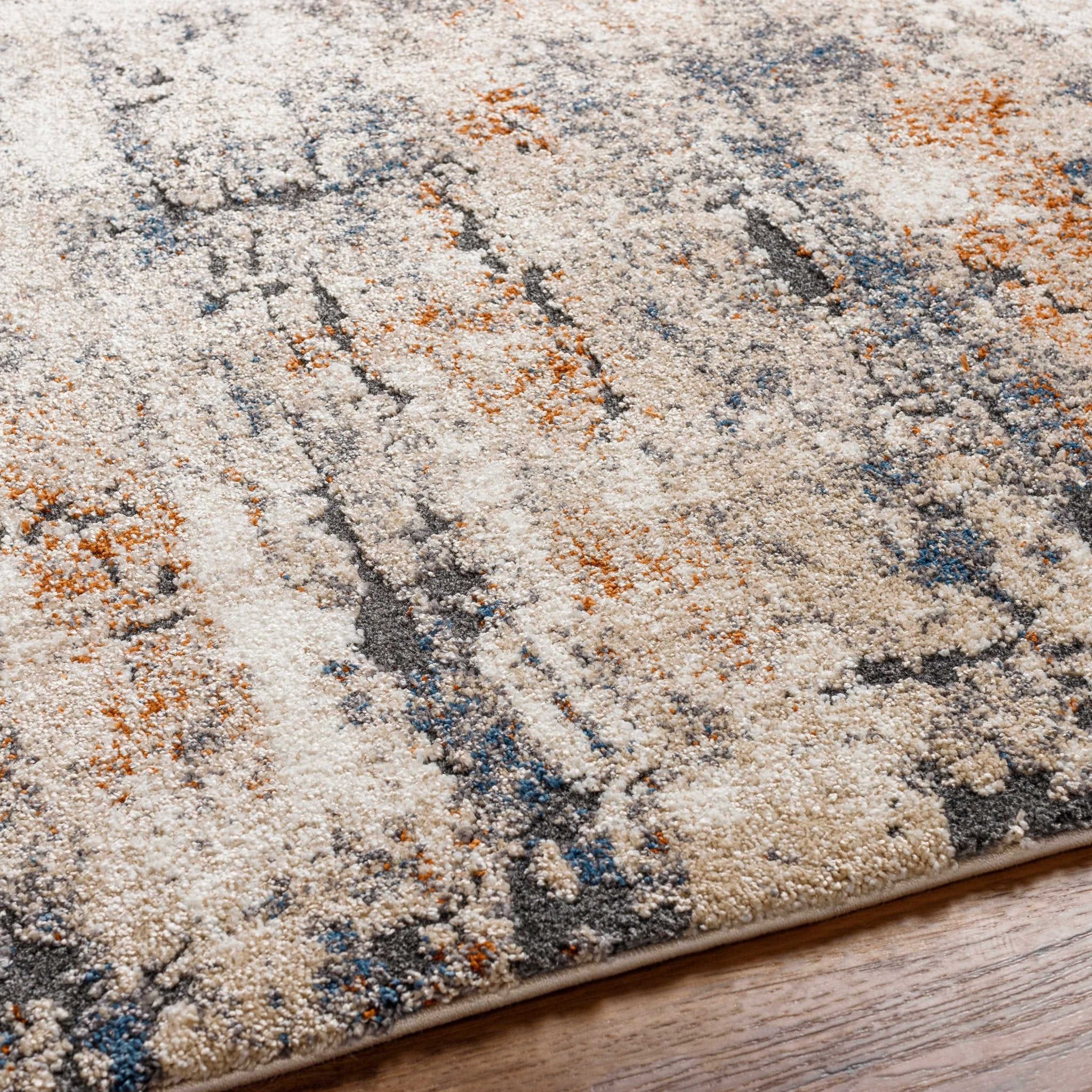 Modern Abstract Design Ivory Machine Woven Rug - Image 7