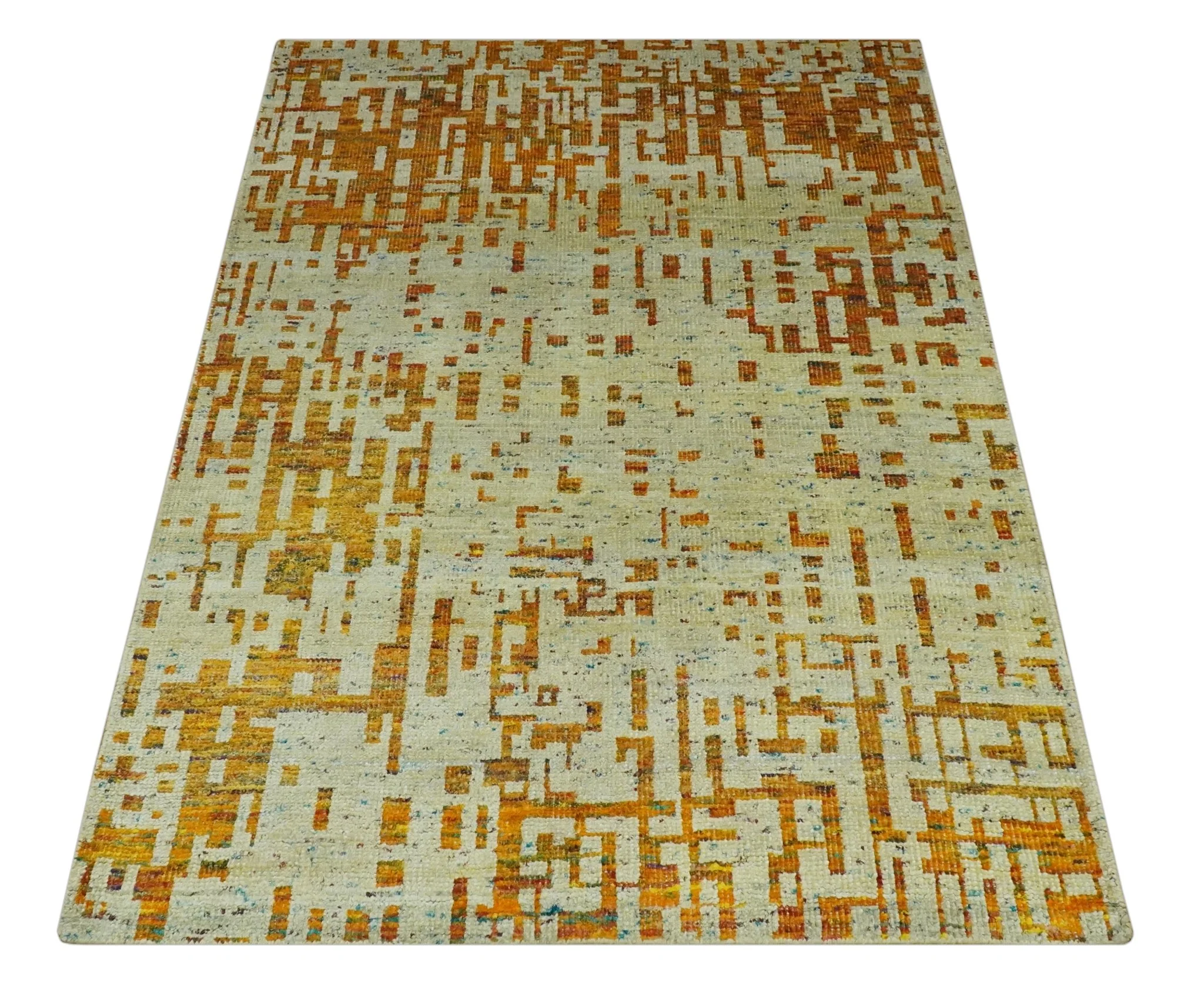 Modern Abstract 5x7 Gold and Beige Recycled Art Silk Area Rug - Image 10