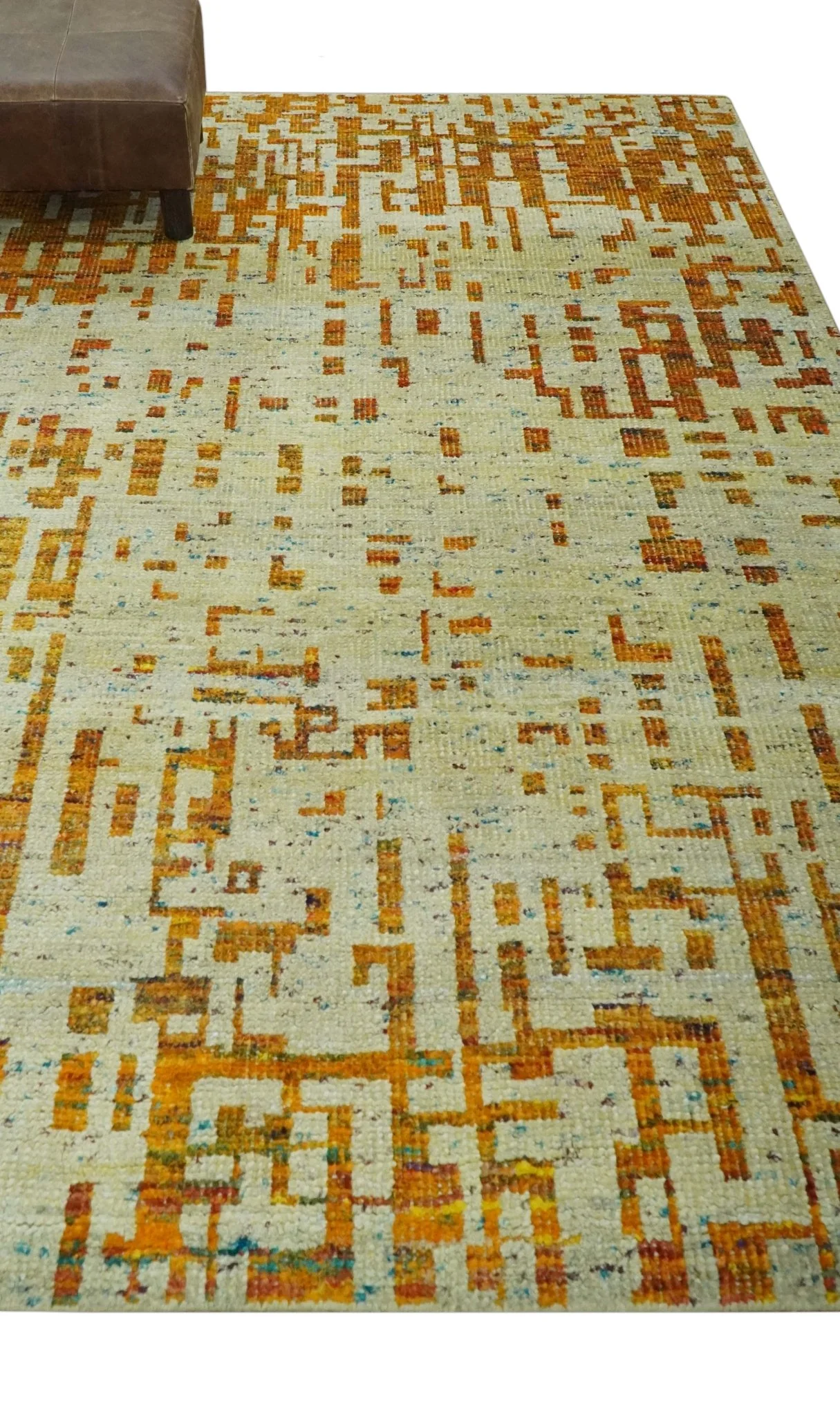 Modern Abstract 5x7 Gold and Beige Recycled Art Silk Area Rug - Image 3