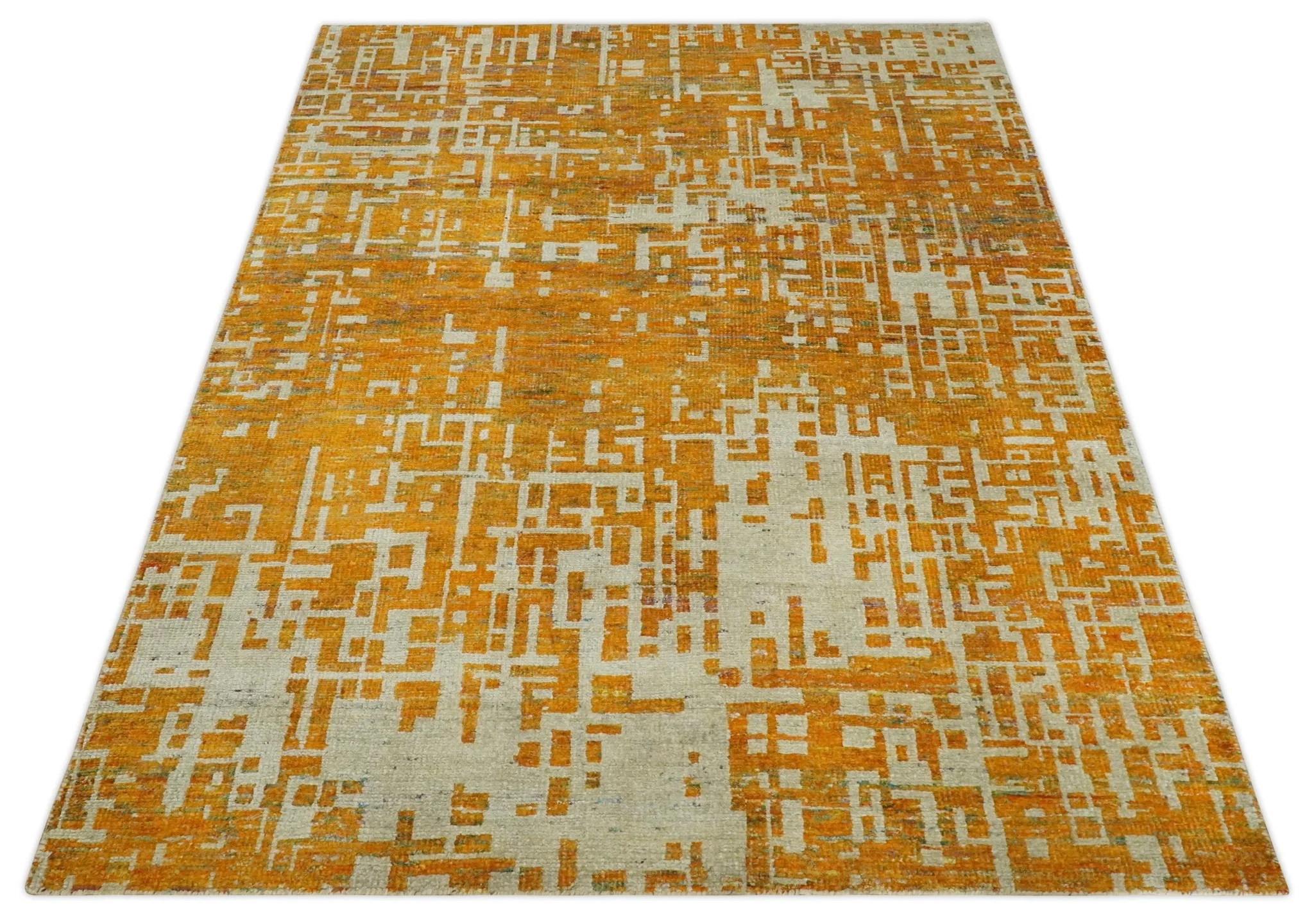 Modern Abstract 6x9 Gold and Ivory Recycled Art Silk Area Rug - Image 10