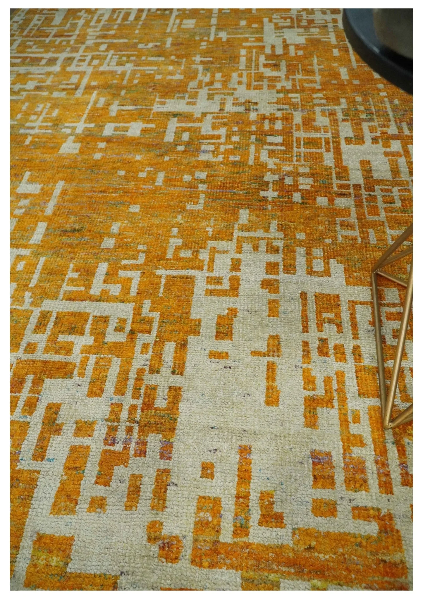 Modern Abstract 6x9 Gold and Ivory Recycled Art Silk Area Rug - Image 2