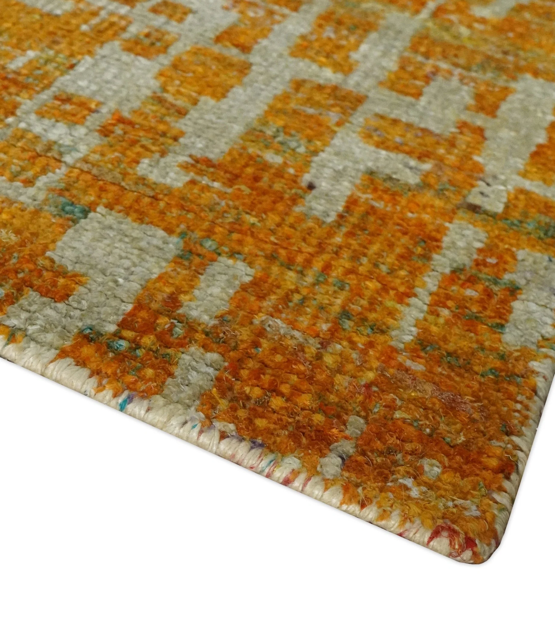 Modern Abstract 6x9 Gold and Ivory Recycled Art Silk Area Rug - Image 5