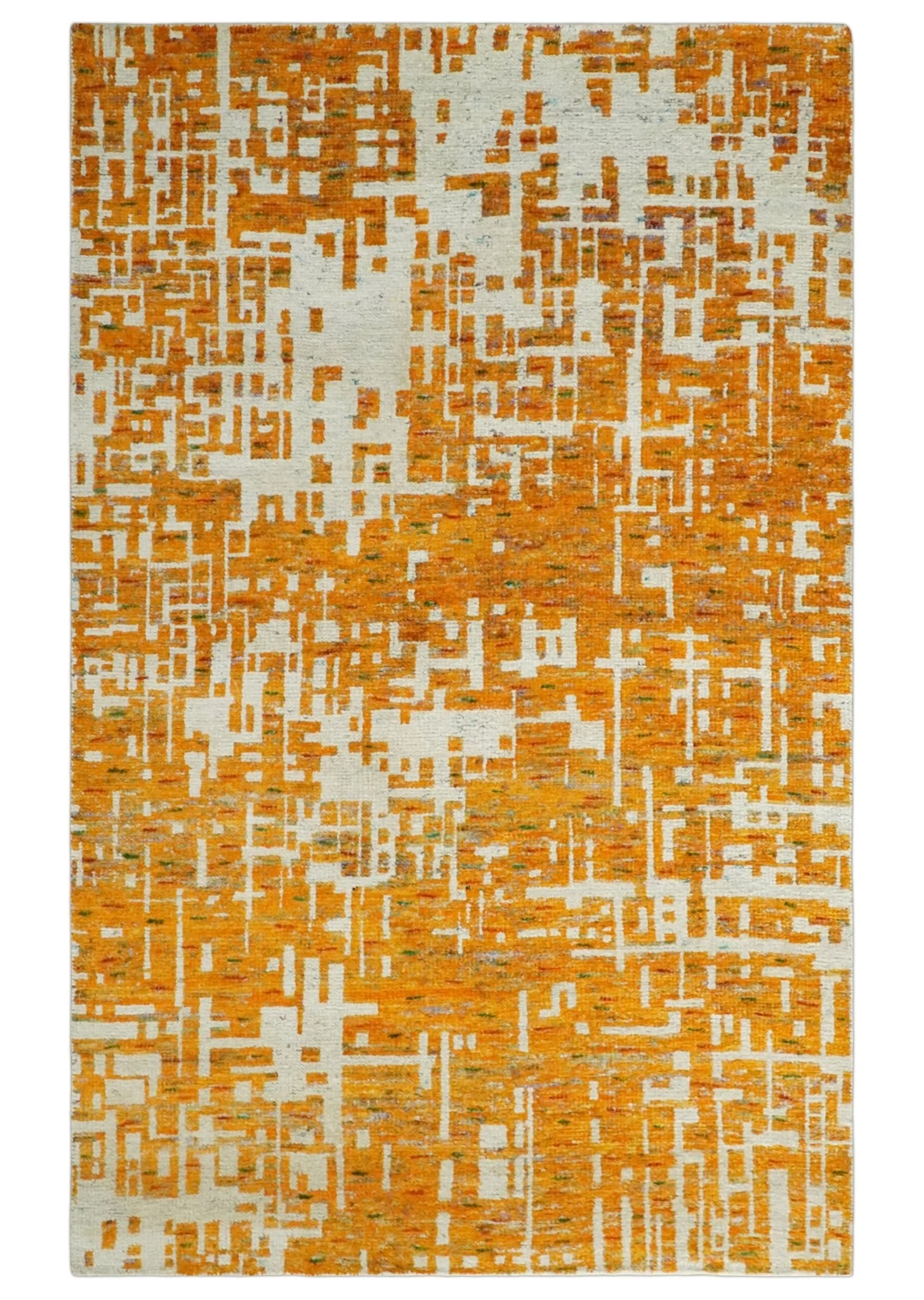 Modern Abstract 5x8 and 5.5x8.5 Gold and Ivory Recycled Art Silk Area Rug - Image 11