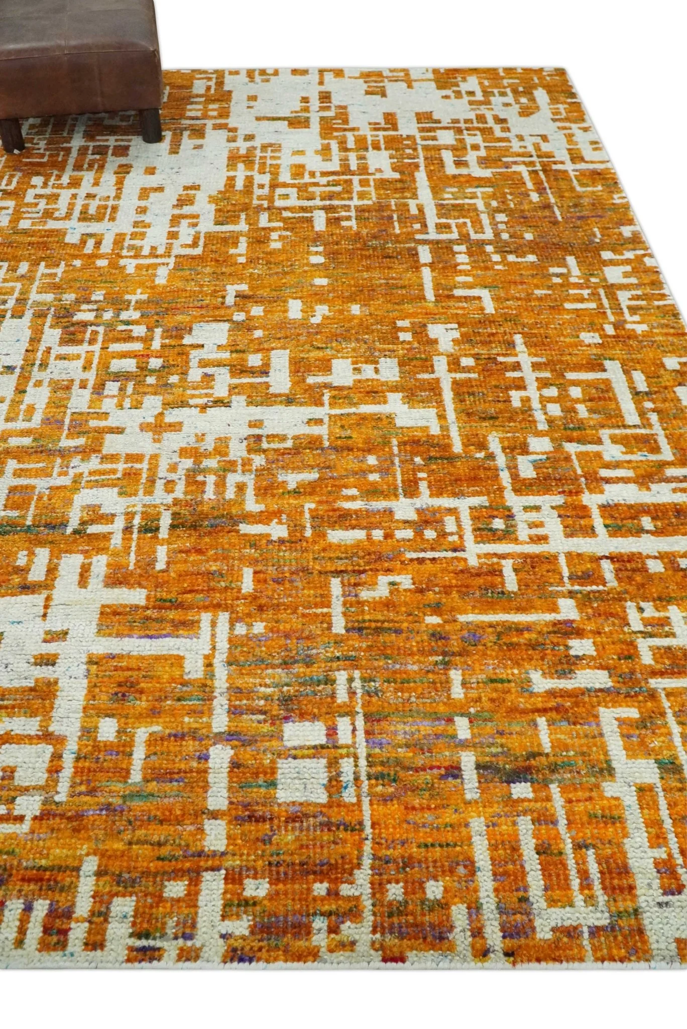 Modern Abstract 5x8 and 5.5x8.5 Gold and Ivory Recycled Art Silk Area Rug - Image 3