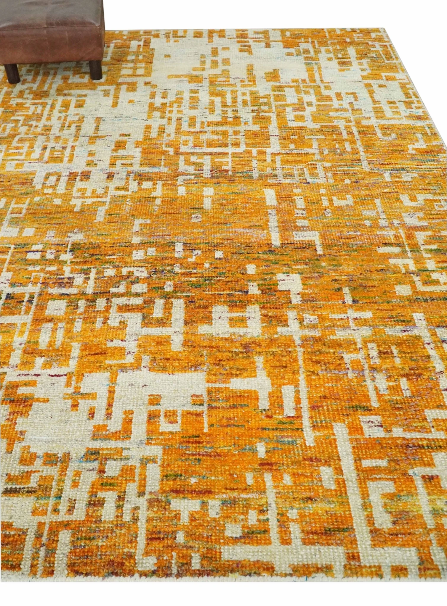 Modern Abstract 6x9 Gold and Ivory Recycled Art Silk Area Rug - Image 3