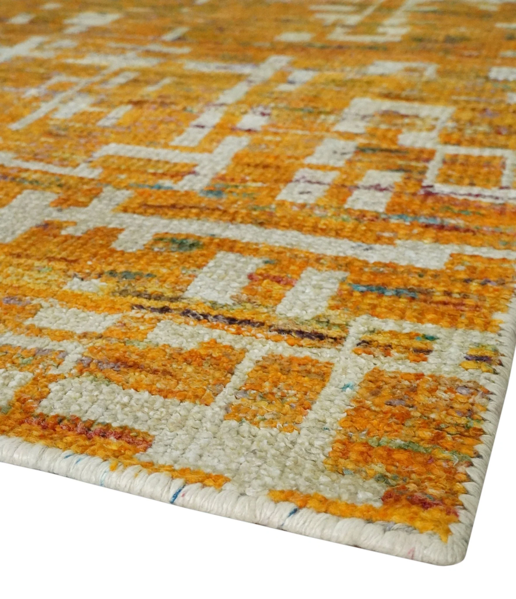 Modern Abstract 6x9 Gold and Ivory Recycled Art Silk Area Rug - Image 5