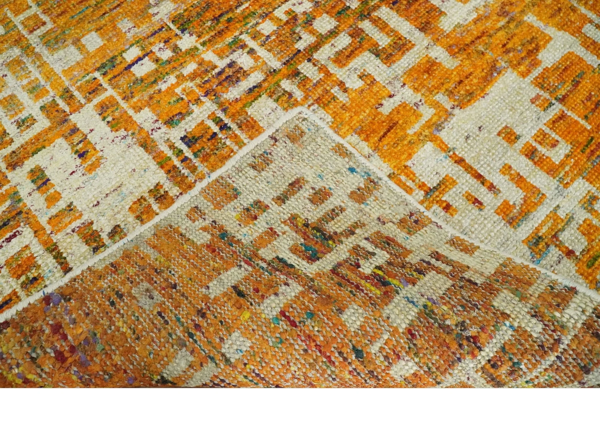 Modern Abstract 6x9 Gold and Ivory Recycled Art Silk Area Rug - Image 6