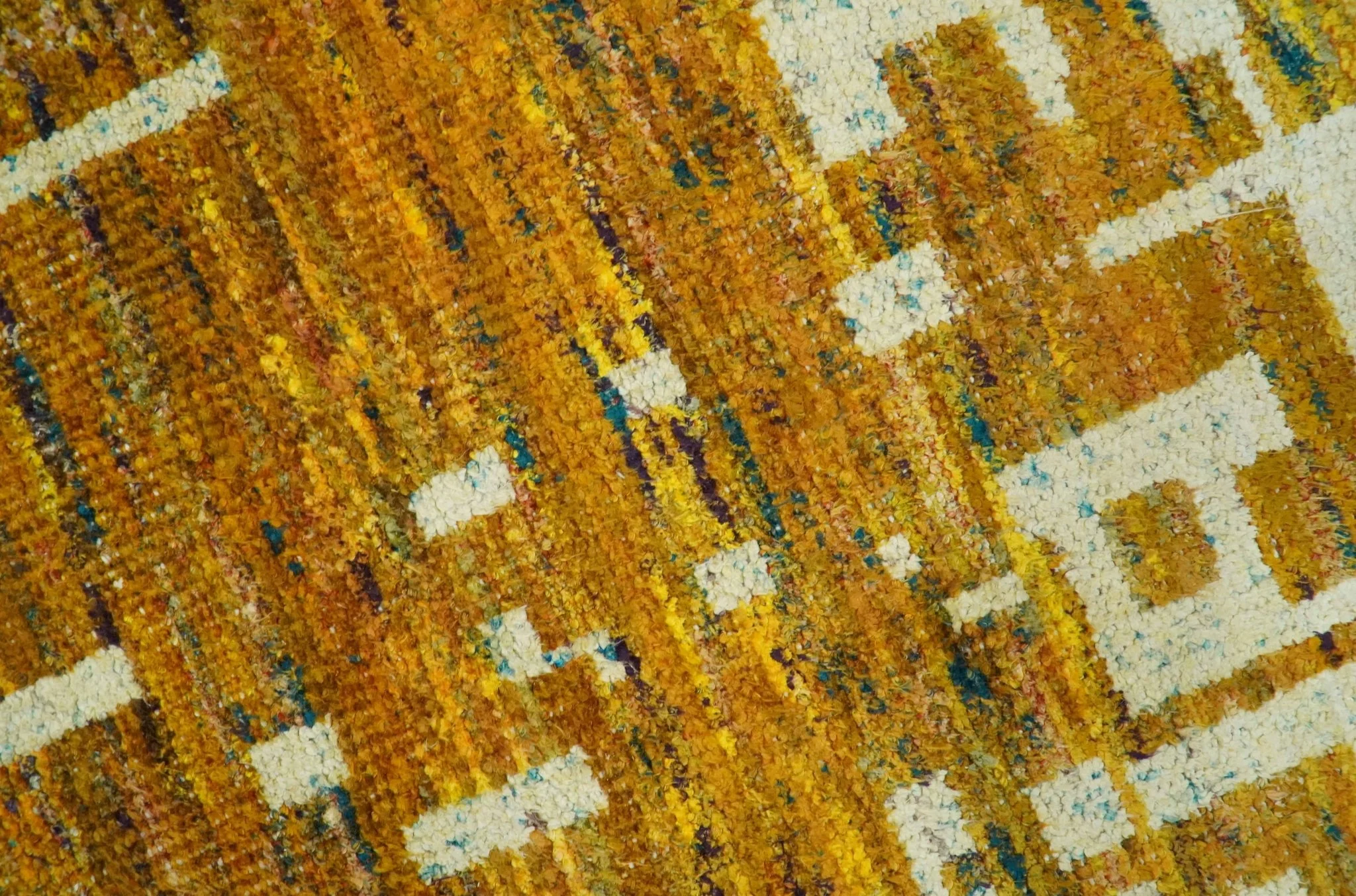 Modern Abstract 8x10 Gold, Rust and Ivory Hand Knotted Recycled Art Silk Rug - Image 4