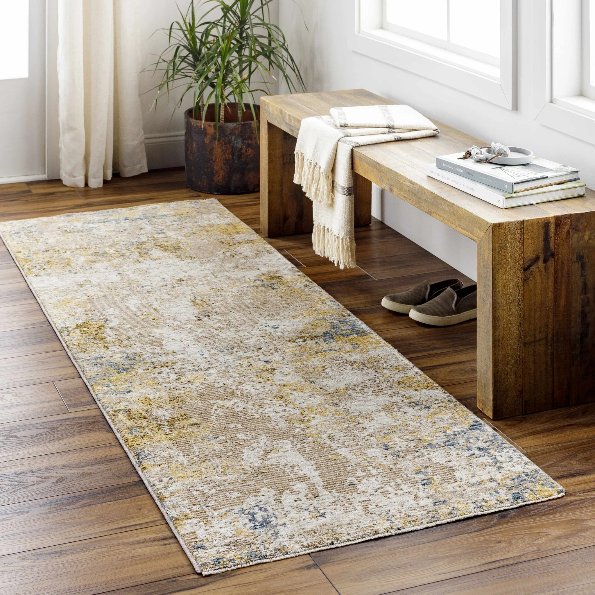 Modern Abstract Tan And Brown Machine Woven Outdoor Area Rug - Image 3